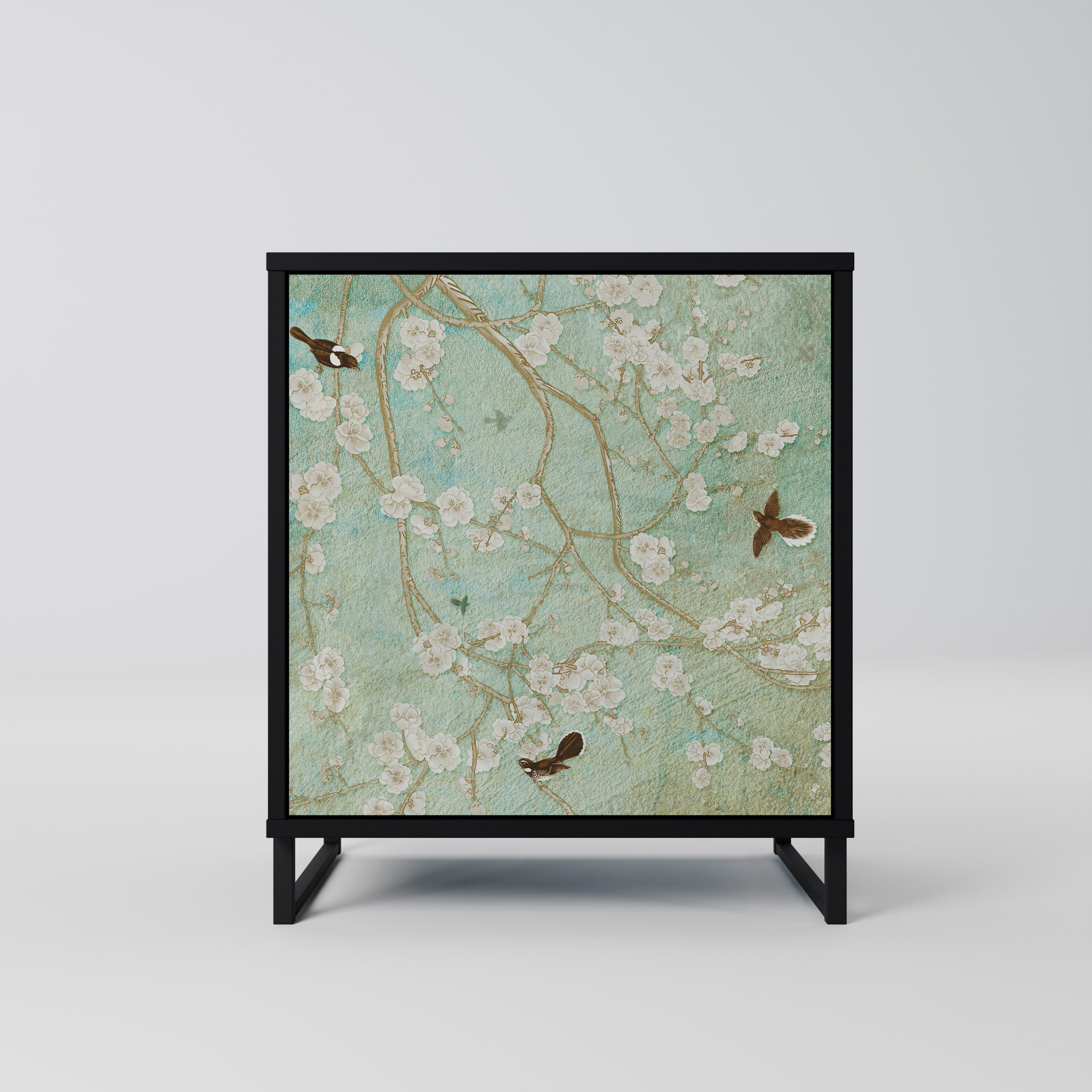 BLOOMING CHARM Aparador de 1 Porta em Acabamento Preto