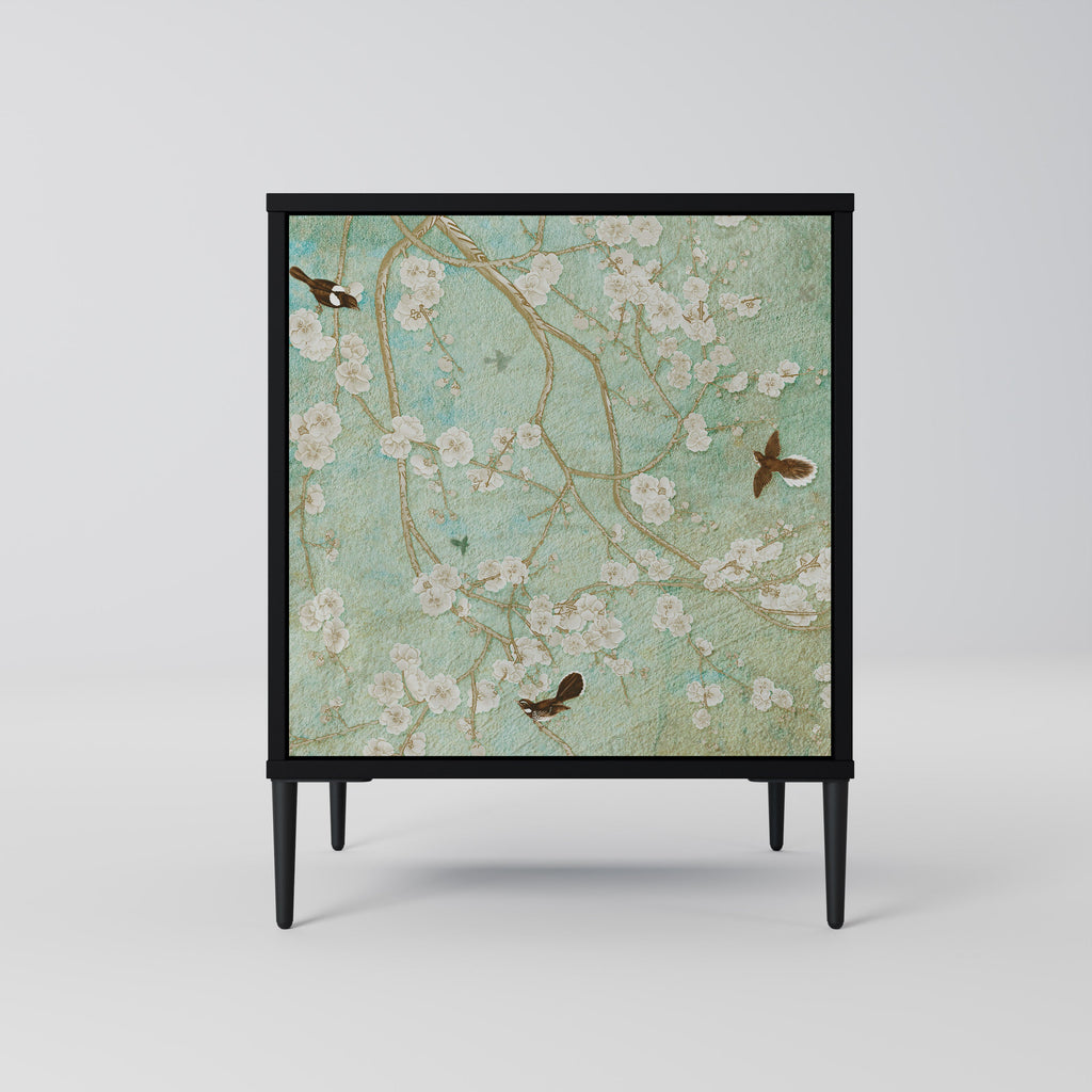 BLOOMING CHARM Aparador de 1 Porta em Acabamento Preto