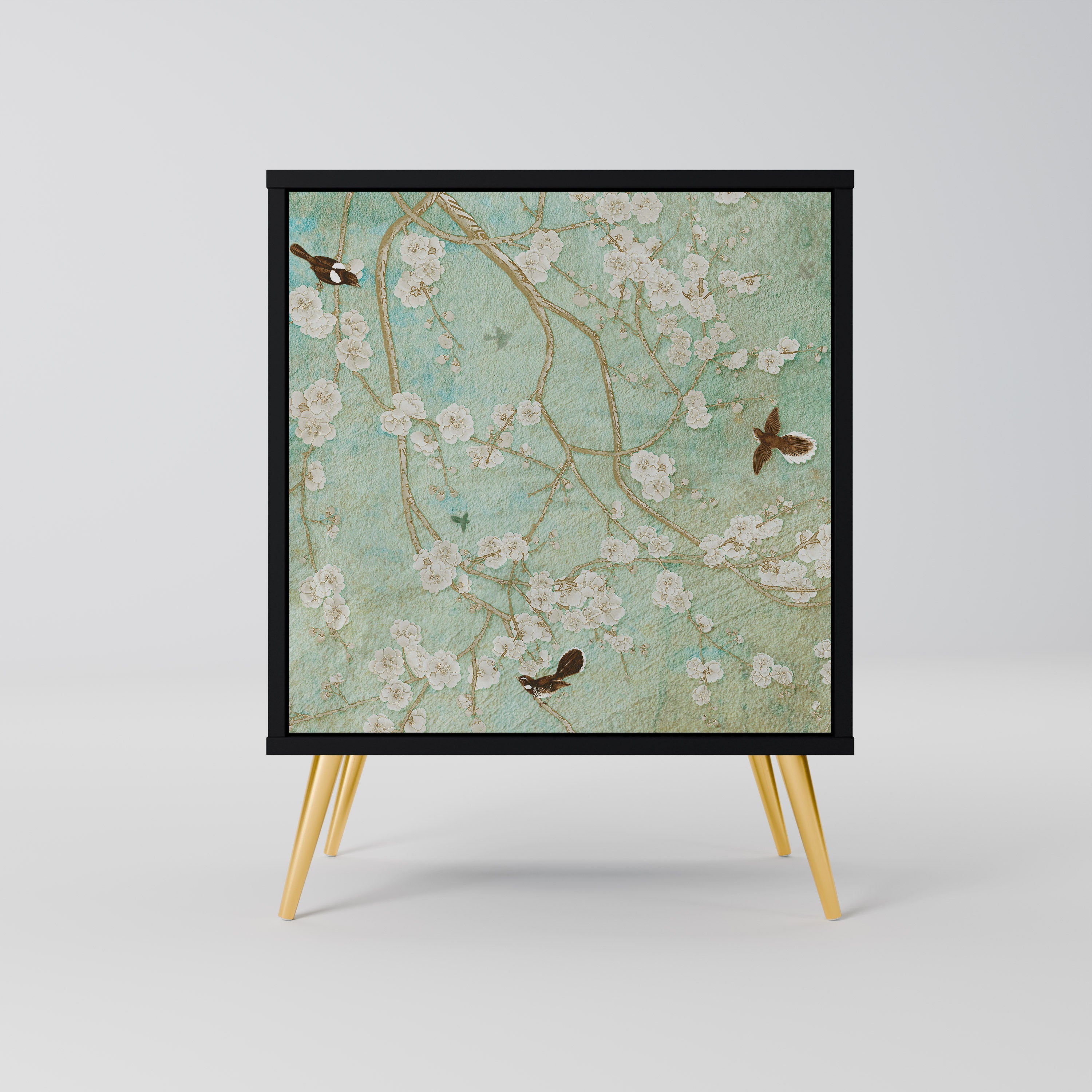 BLOOMING CHARM Aparador de 1 Porta em Acabamento Preto