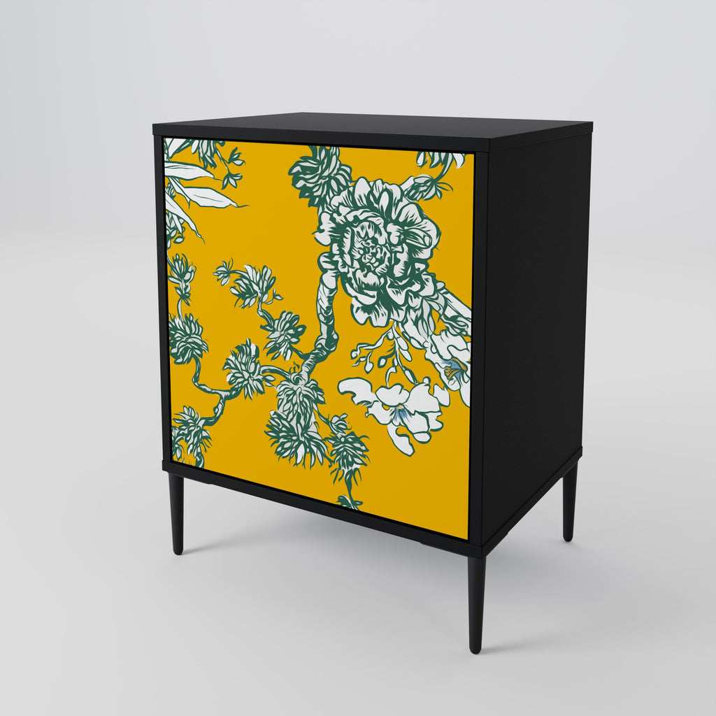 YELLOW CHINOISERIE Aparador de 1 Porta em Acabamento Preto