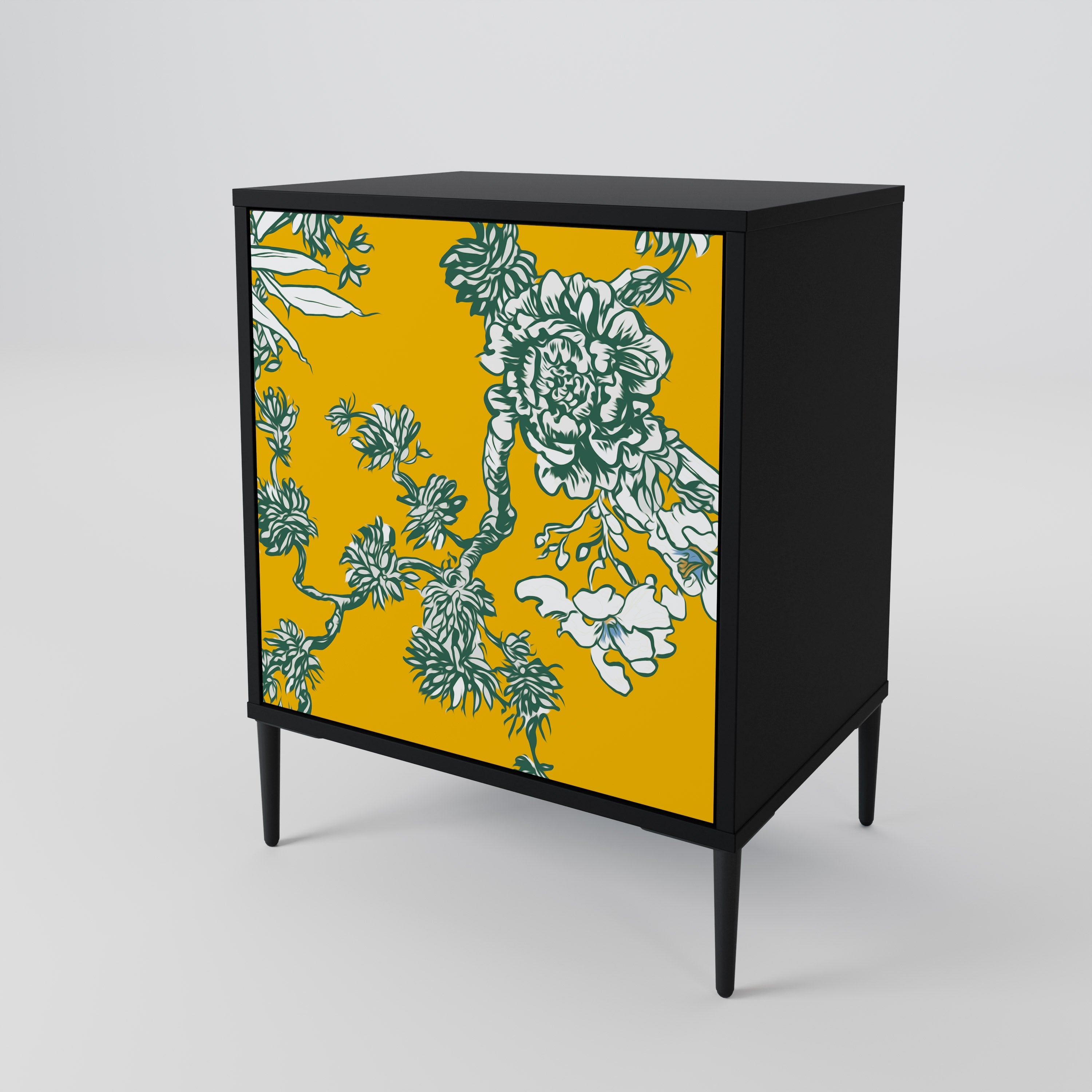 YELLOW CHINOISERIE Aparador de 1 Porta em Acabamento Preto