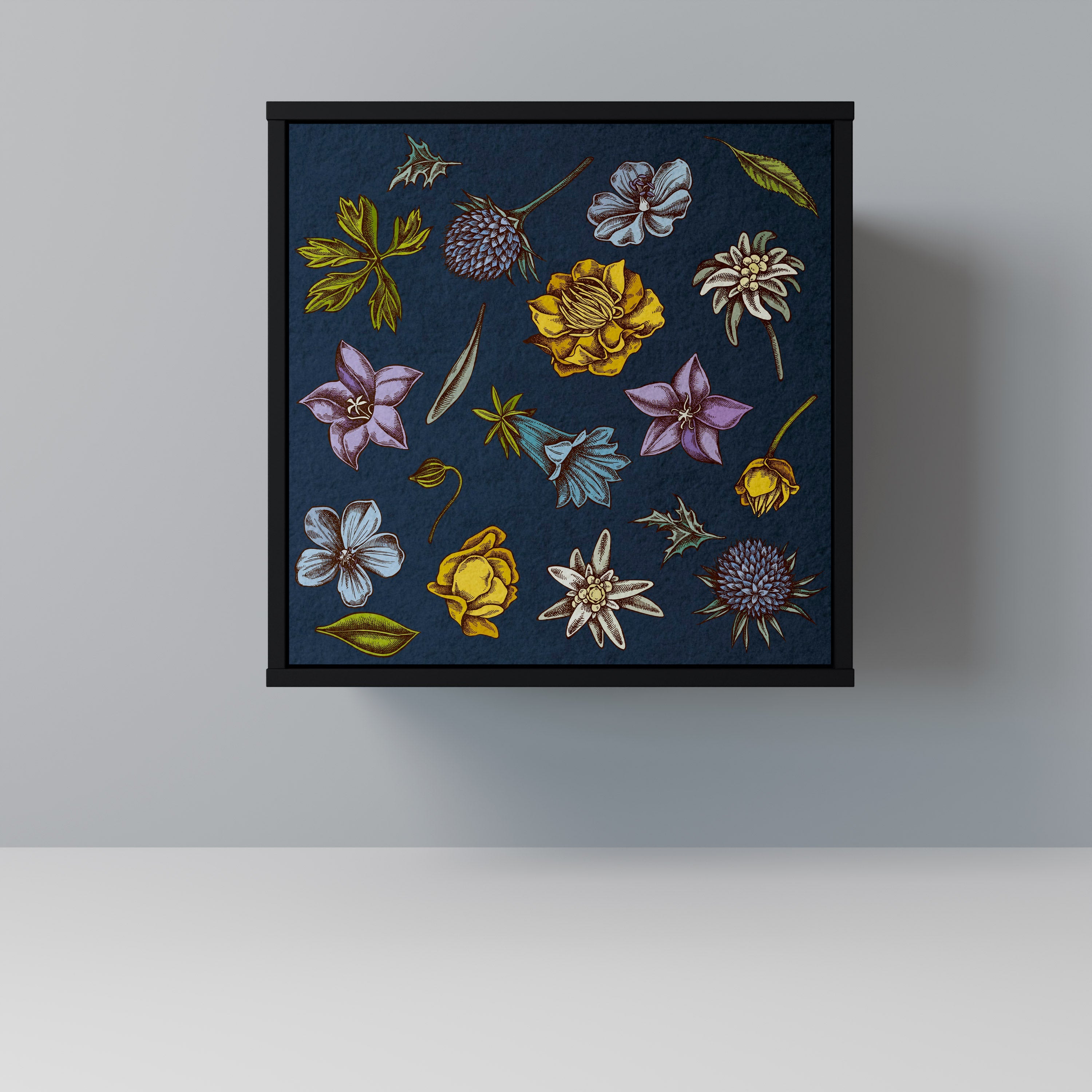 FLOWERS ON NAVY BLUE Aparador de 1 Porta em Acabamento Preto