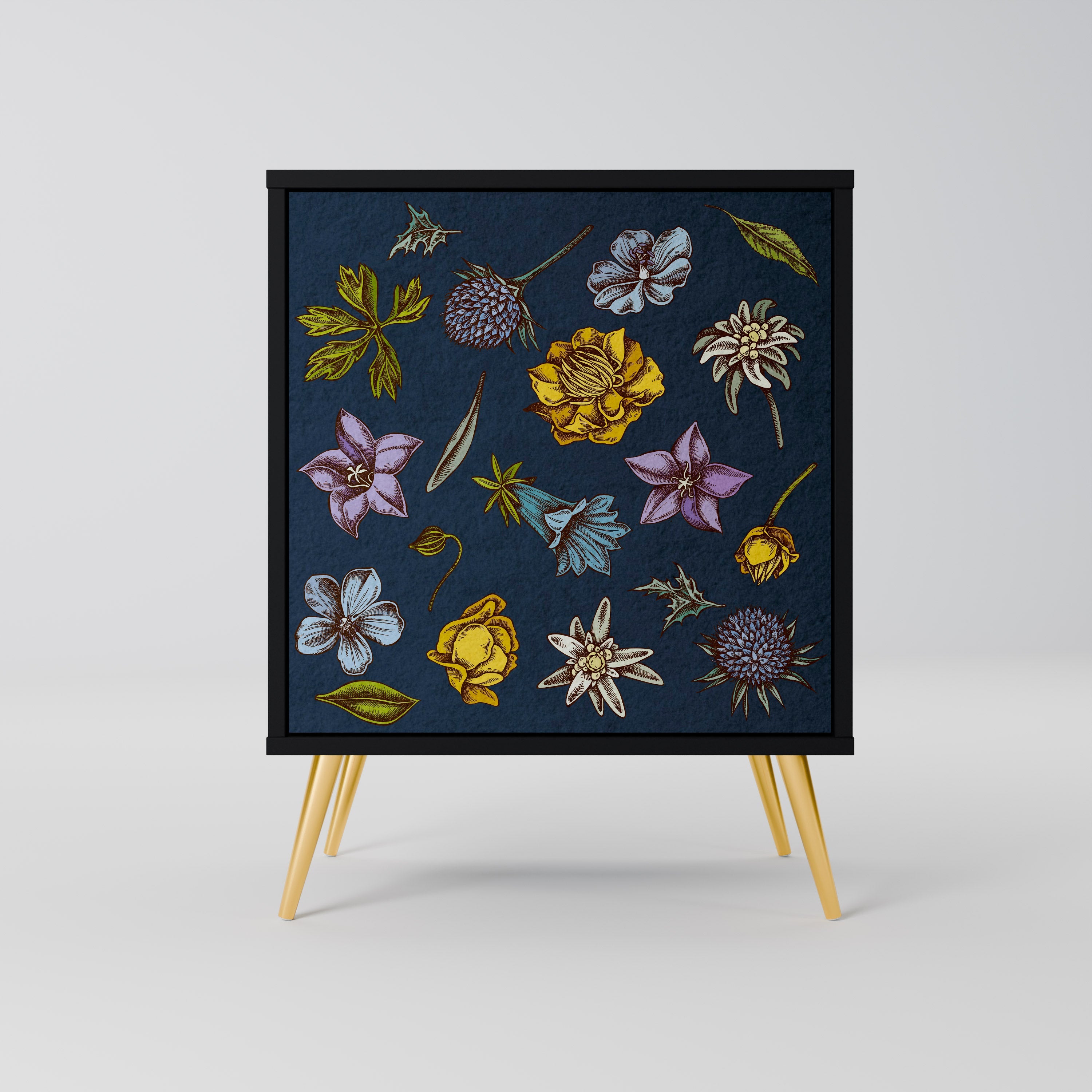 FLOWERS ON NAVY BLUE Aparador de 1 Porta em Acabamento Preto