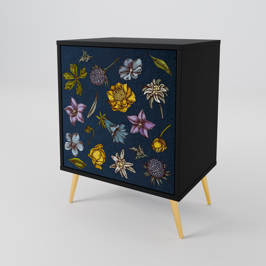 FLOWERS ON NAVY BLUE Aparador de 1 Porta em Acabamento Preto