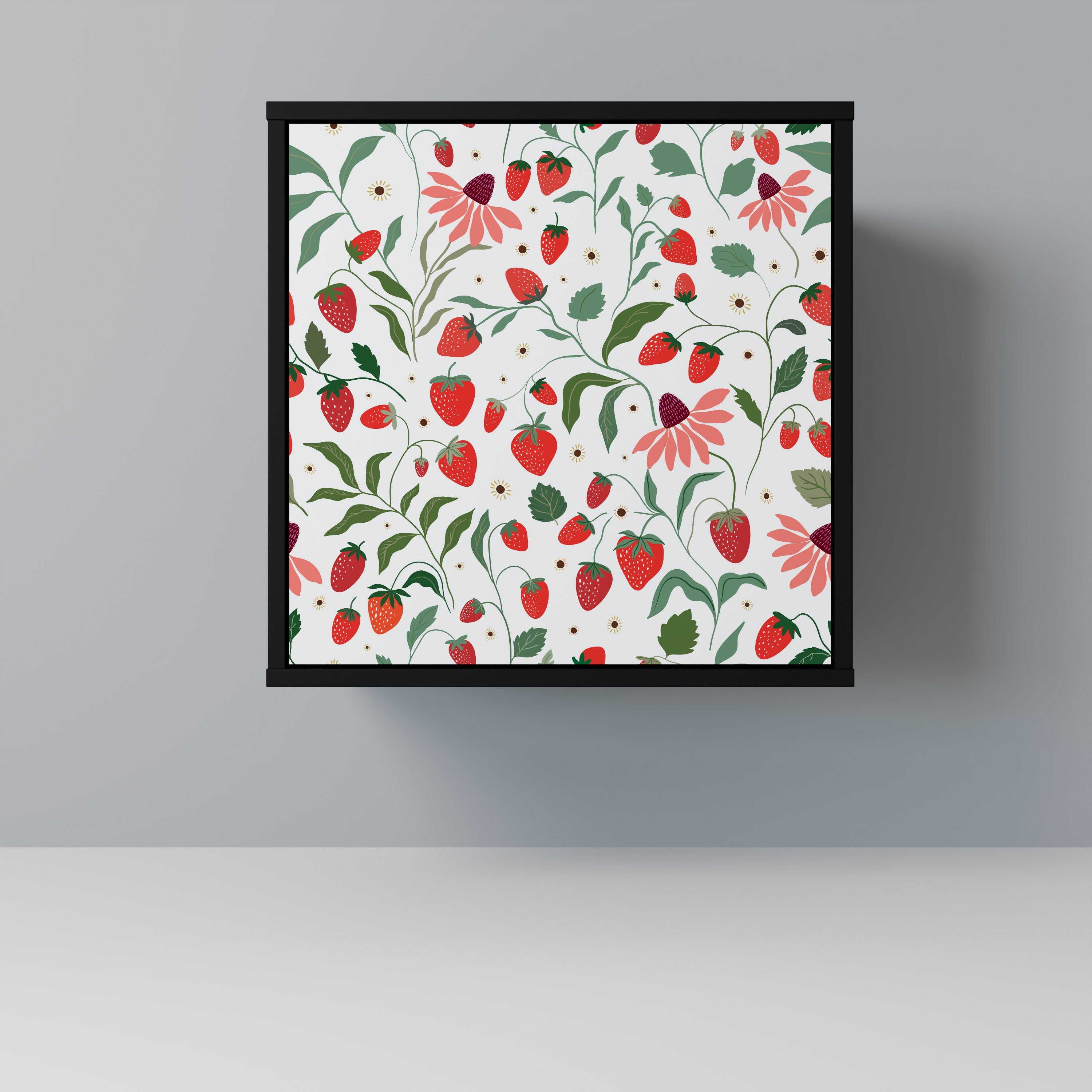 FLOWERS AND STRAWBERRIES Aparador de 1 Porta em Acabamento Preto