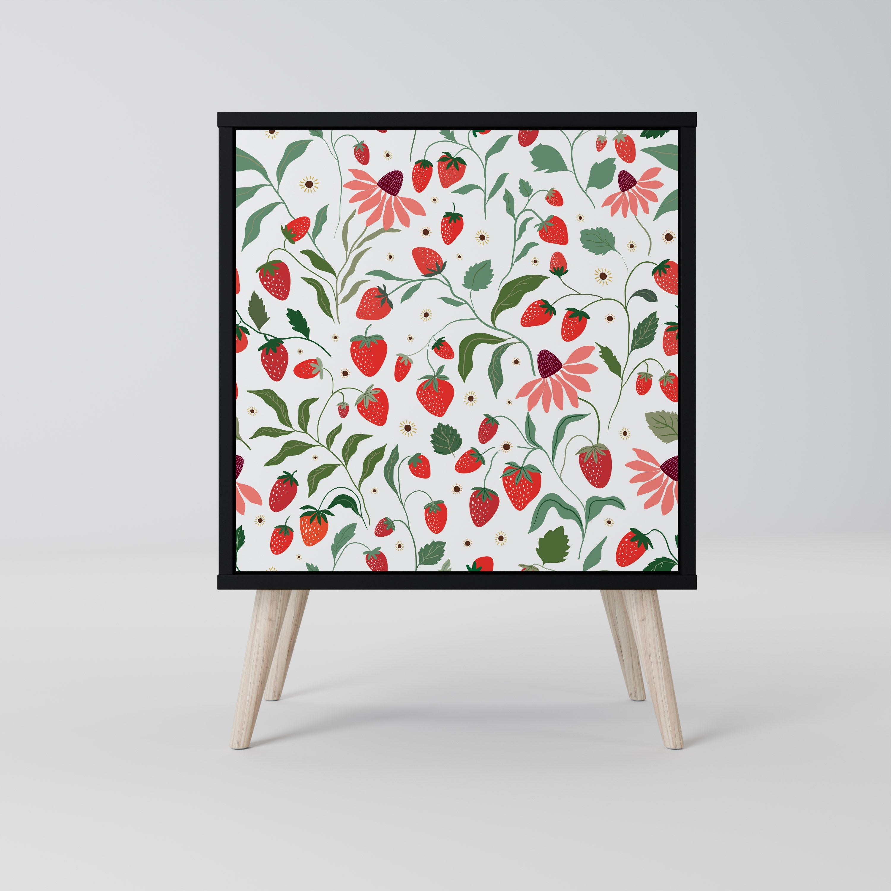 FLOWERS AND STRAWBERRIES Aparador de 1 Porta em Acabamento Preto