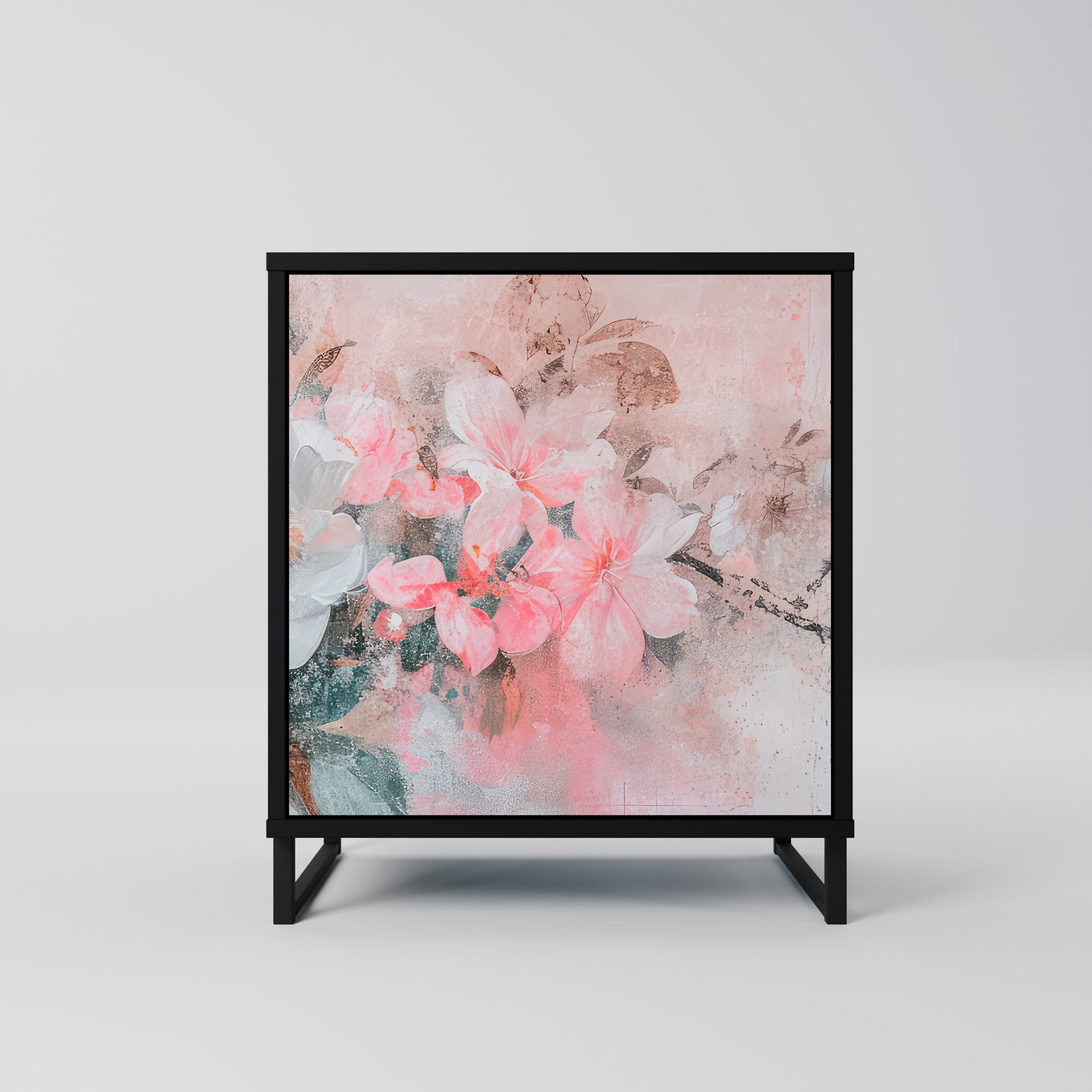 CHERRY BLOSSOM Aparador de 1 Porta em Acabamento Preto