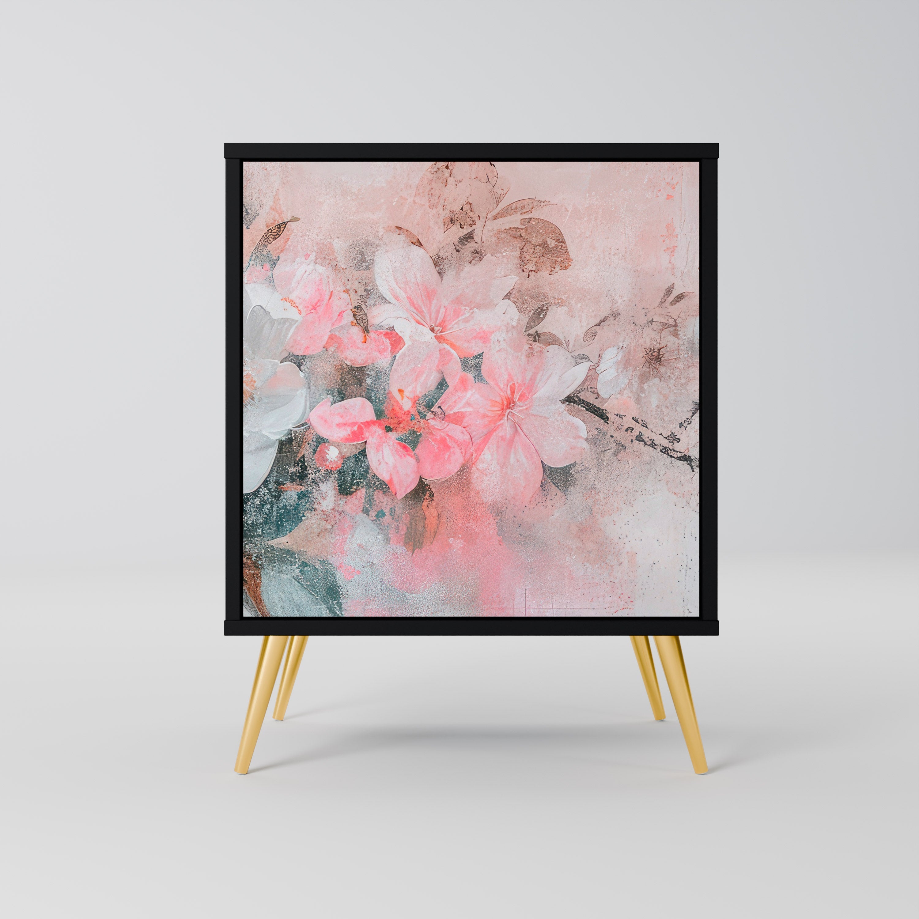 CHERRY BLOSSOM Aparador de 1 Porta em Acabamento Preto