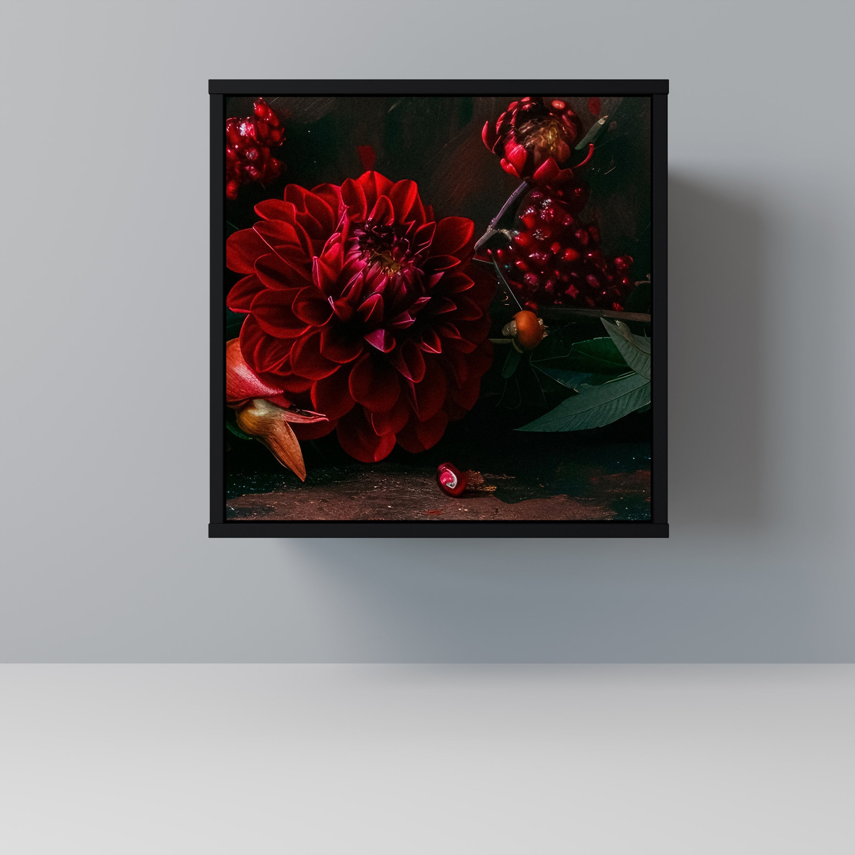 DAHLIAS AND POMEGRANATES Aparador de 1 Porta em Acabamento Preto