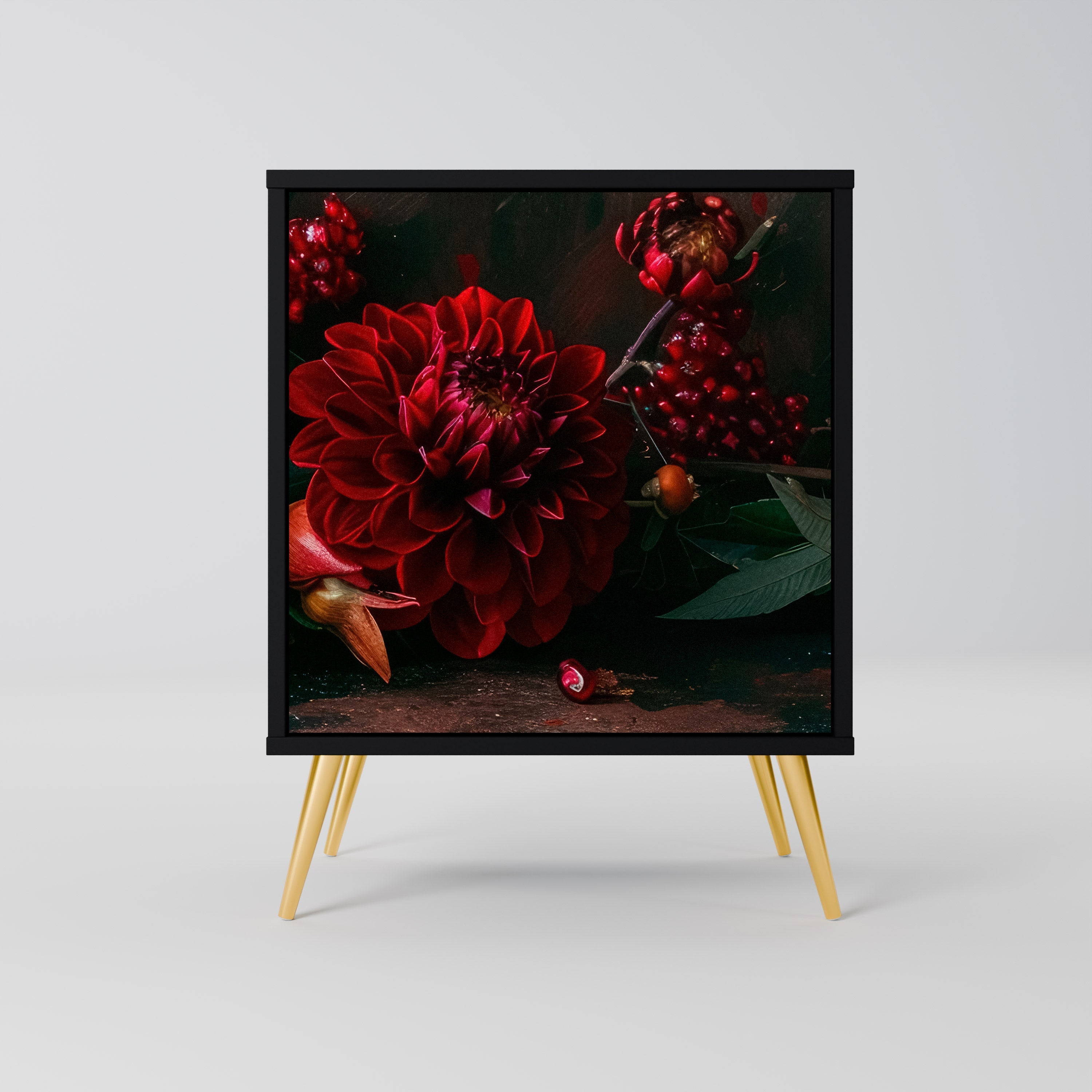 DAHLIAS AND POMEGRANATES Aparador de 1 Porta em Acabamento Preto