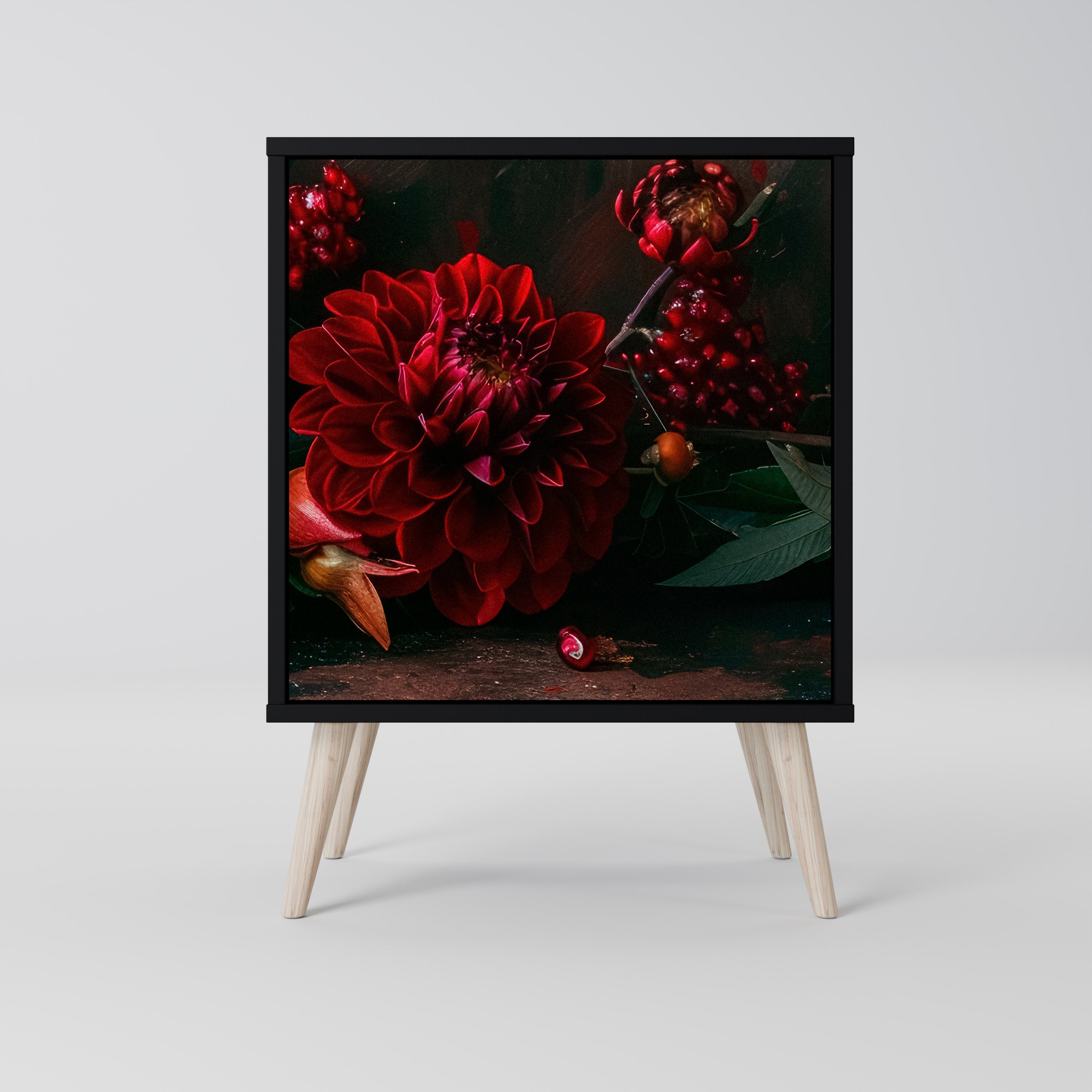 DAHLIAS AND POMEGRANATES Aparador de 1 Porta em Acabamento Preto