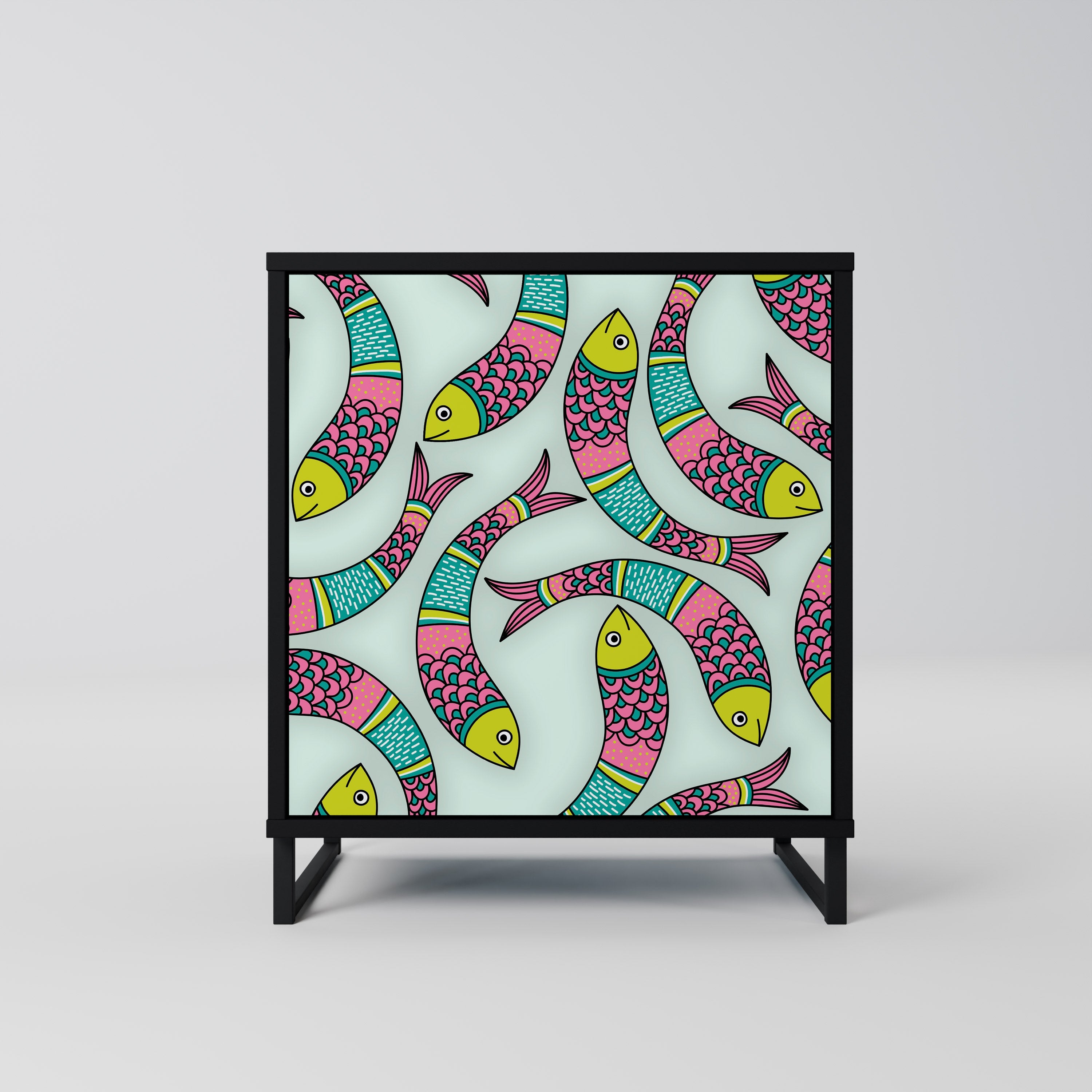 INDIAN FISH Aparador de 1 Porta em Acabamento Preto