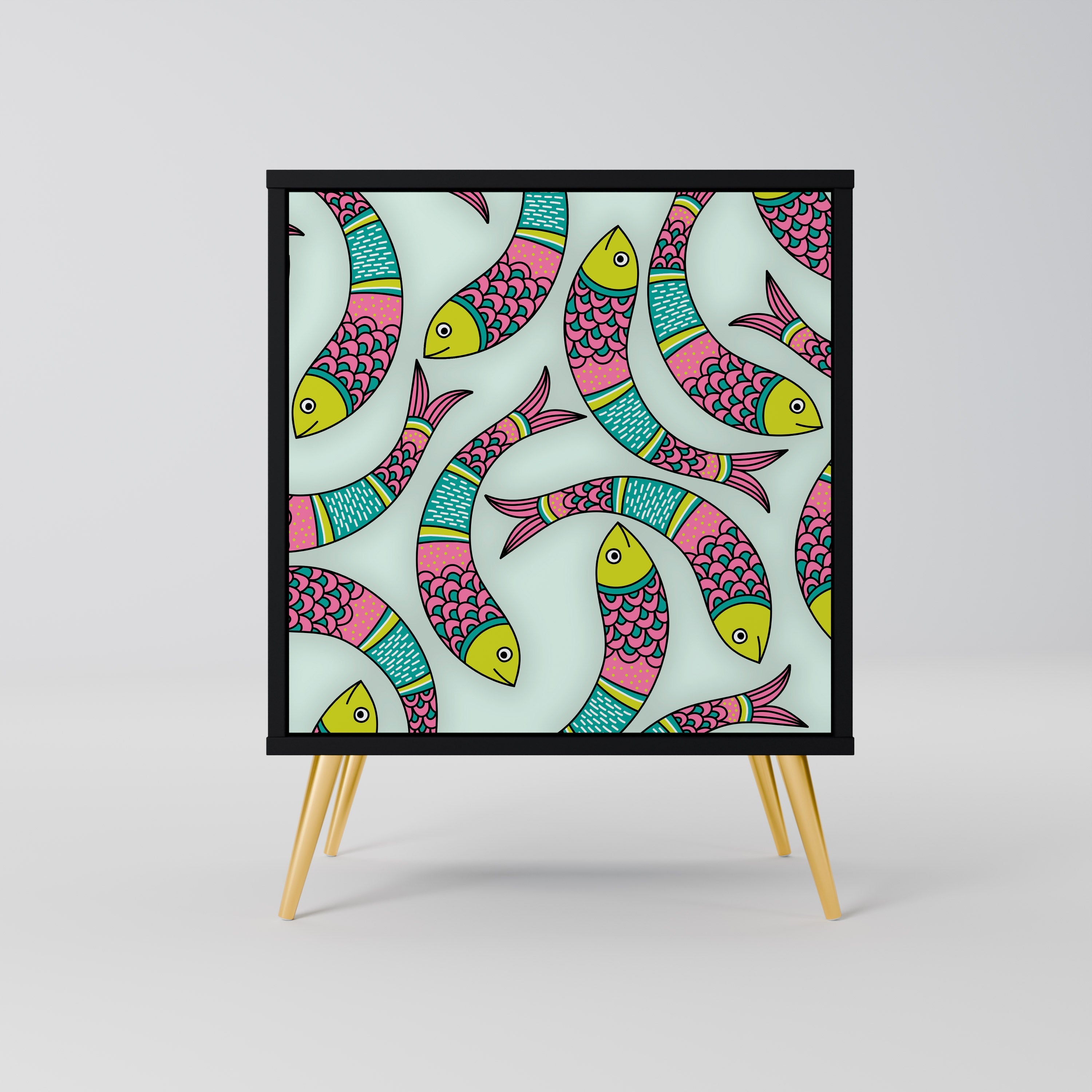 INDIAN FISH Aparador de 1 Porta em Acabamento Preto