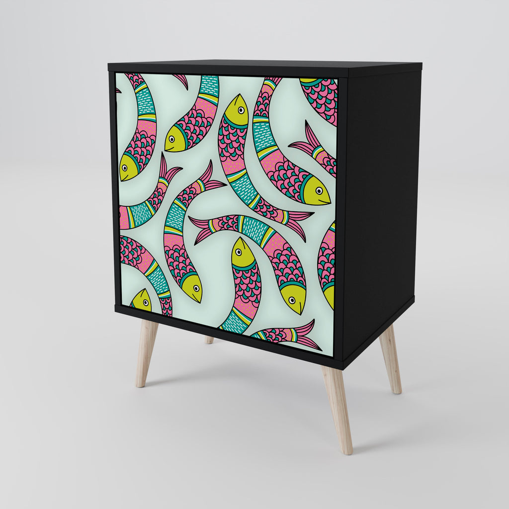 INDIAN FISH Aparador de 1 Porta em Acabamento Preto