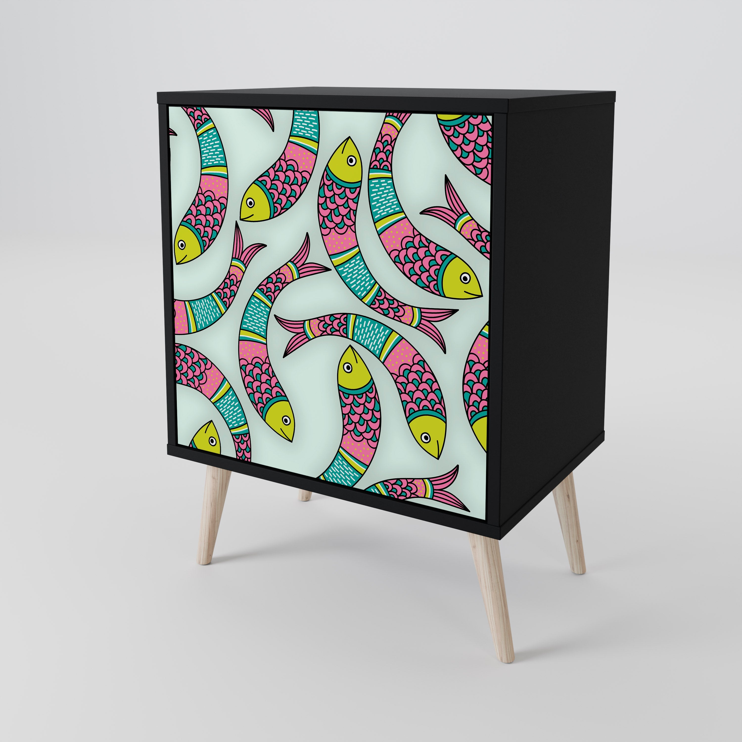 INDIAN FISH Aparador de 1 Porta em Acabamento Preto