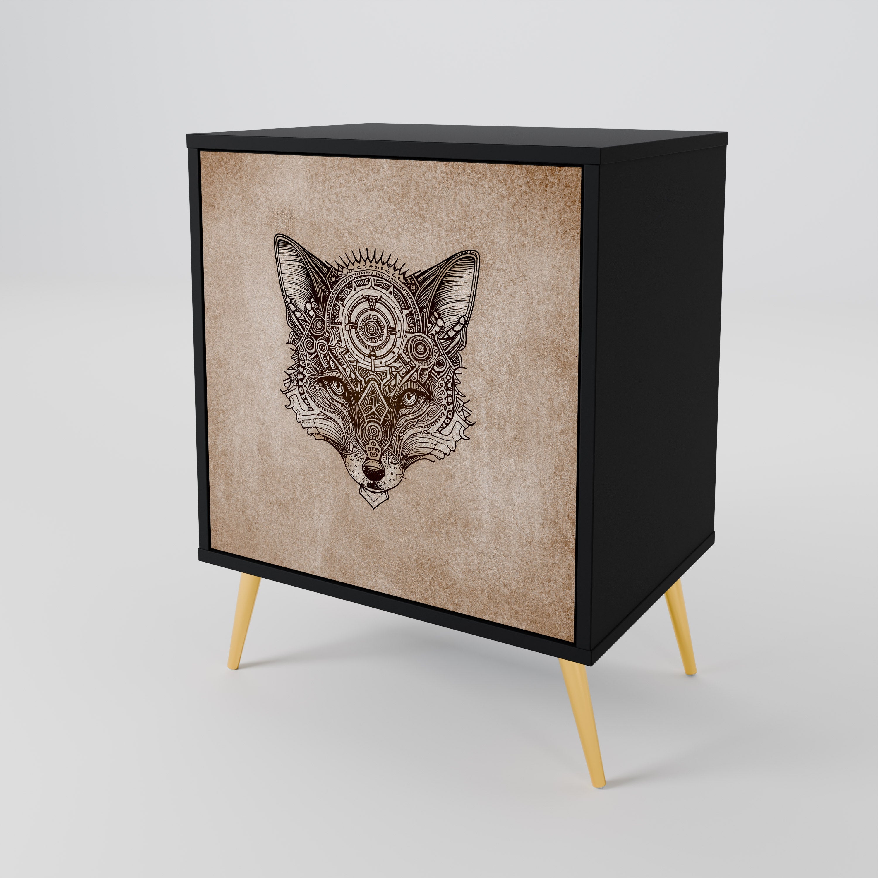 STEAMPUNK CLAN Aparador de 1 Porta em Acabamento Preto