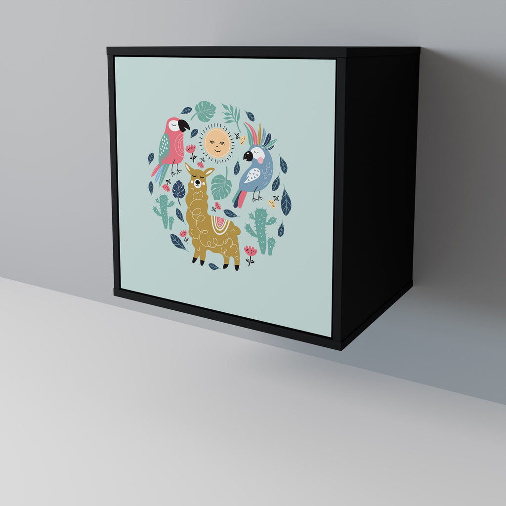 COLORFUL ALPACAS Aparador de 1 Porta em Acabamento Preto
