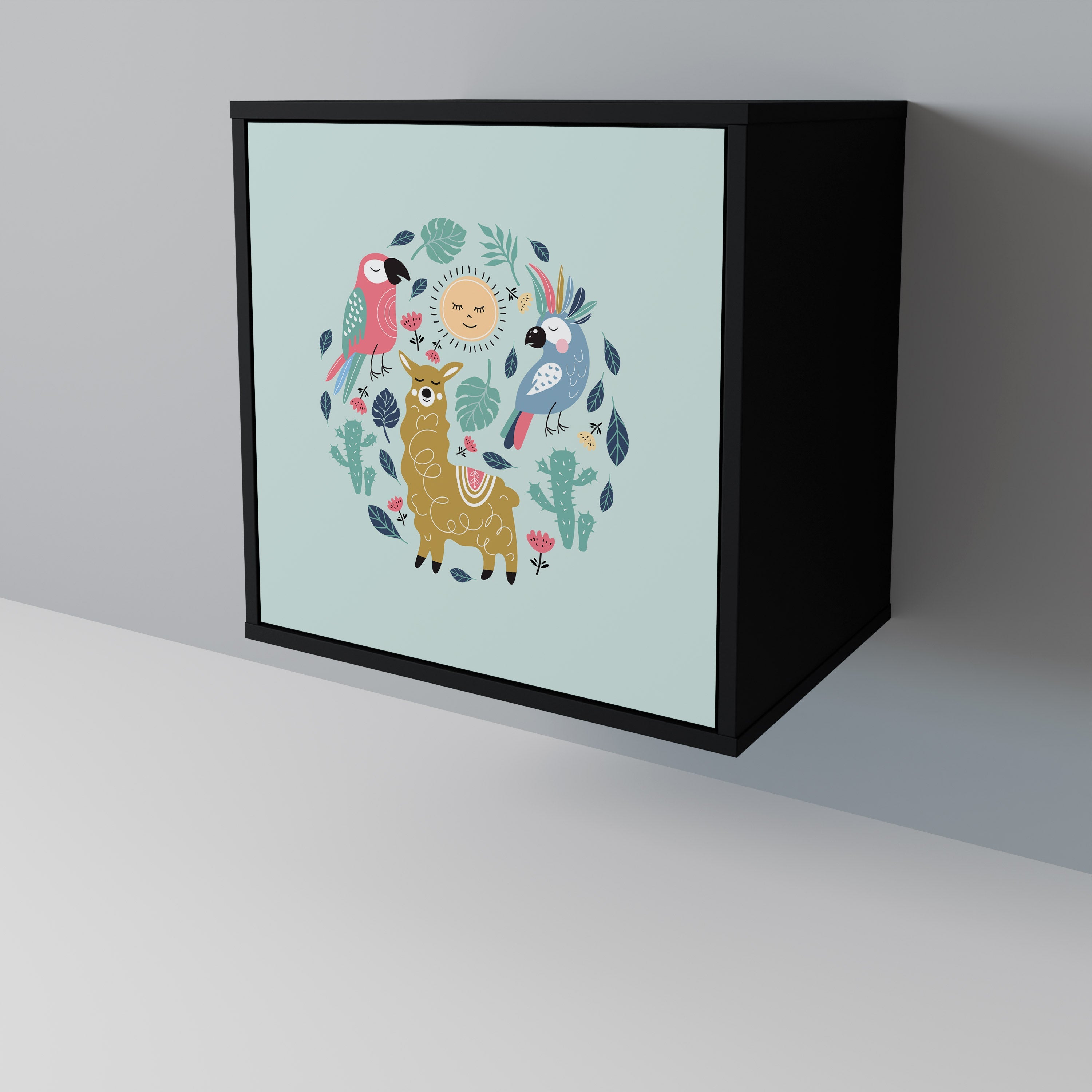 COLORFUL ALPACAS Aparador de 1 Porta em Acabamento Preto