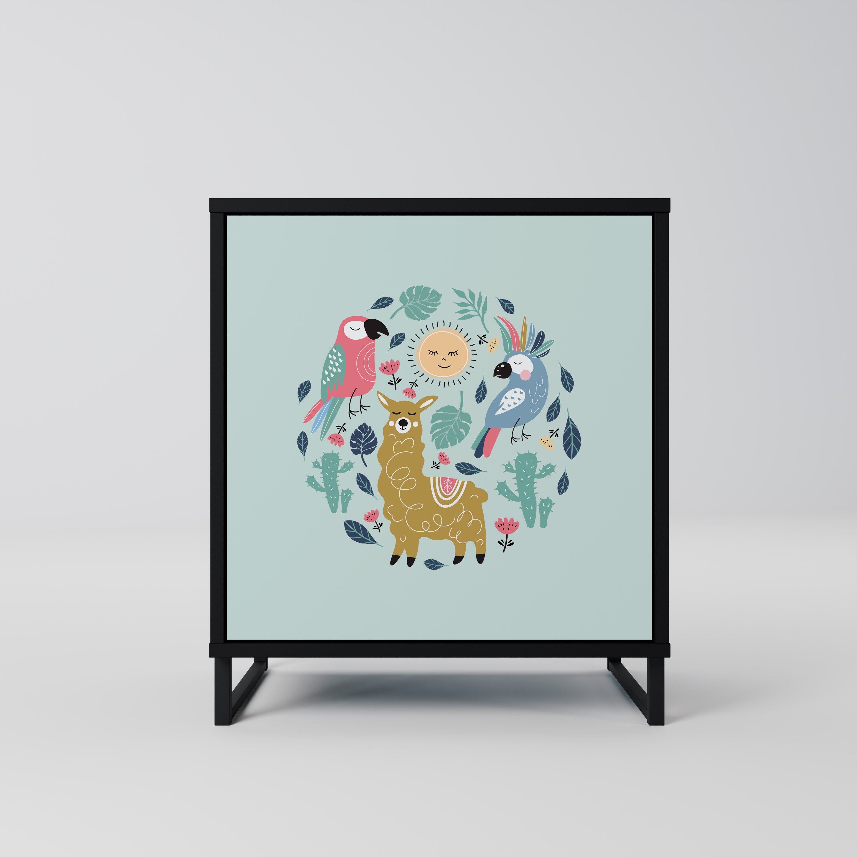 COLORFUL ALPACAS Aparador de 1 Porta em Acabamento Preto