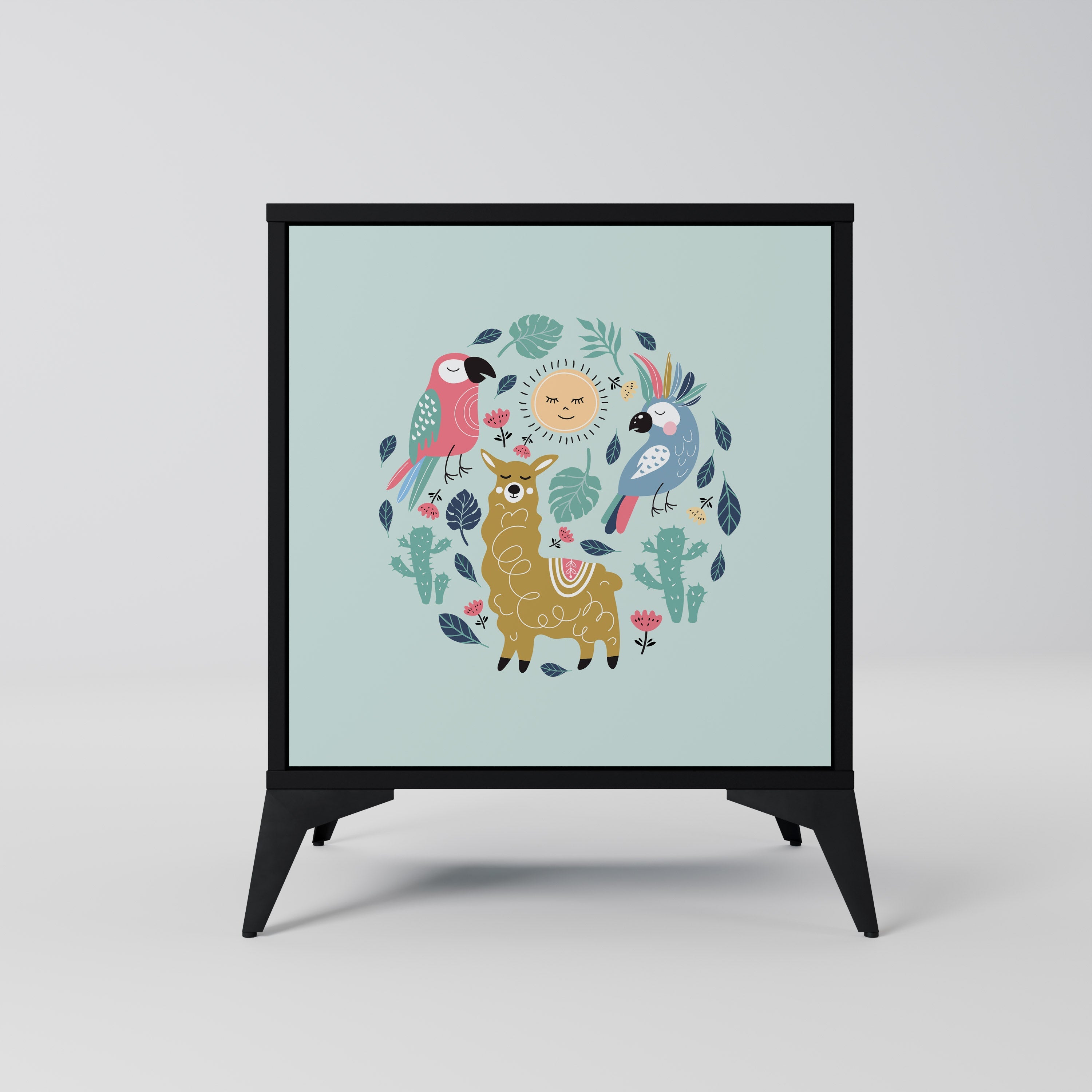 COLORFUL ALPACAS Aparador de 1 Porta em Acabamento Preto