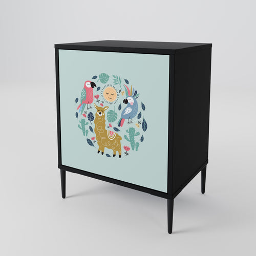 COLORFUL ALPACAS 1-Door Sideboard in Black Finish