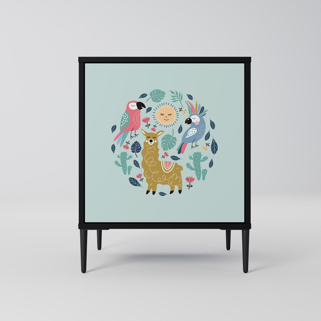 COLORFUL ALPACAS Aparador de 1 Porta em Acabamento Preto