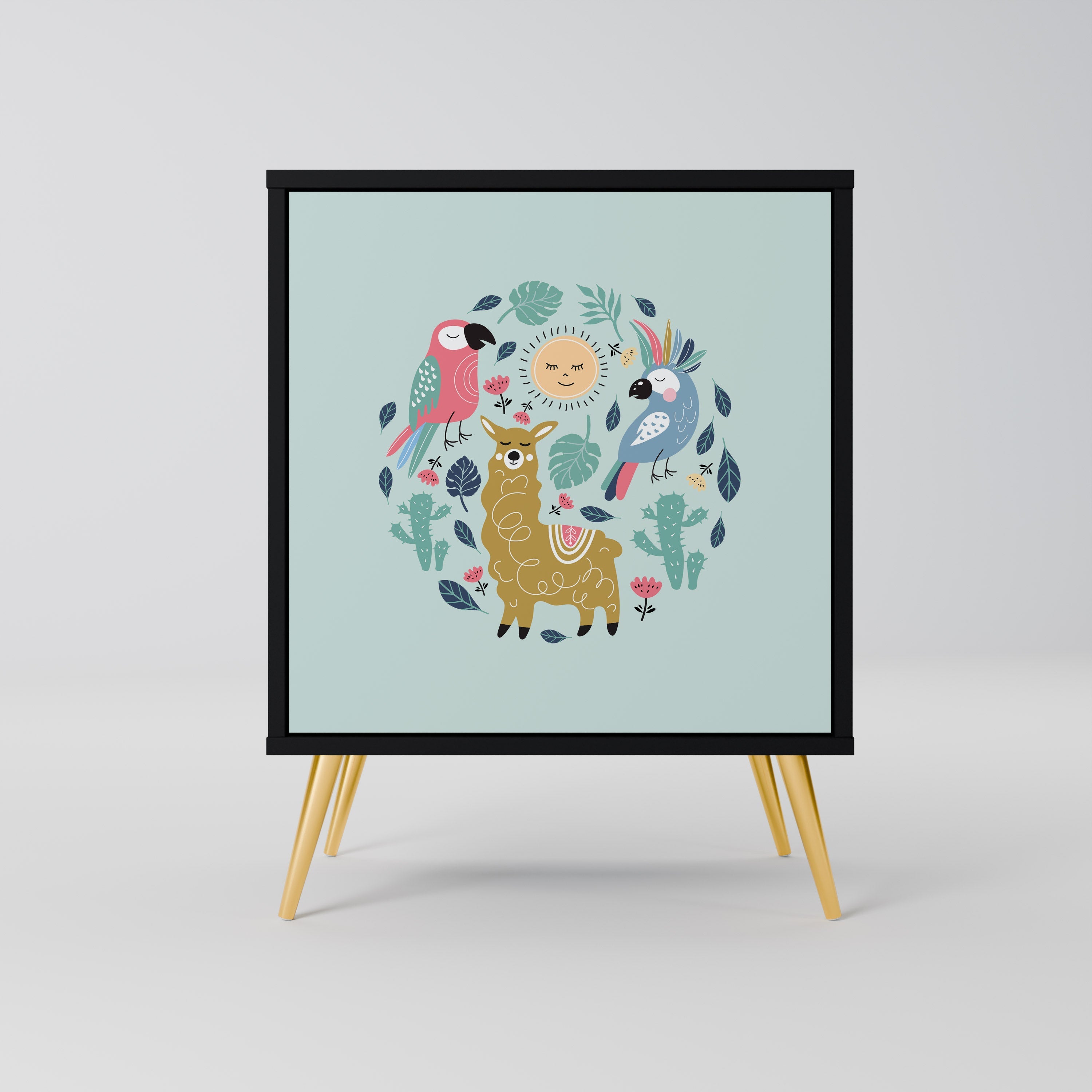 COLORFUL ALPACAS Aparador de 1 Porta em Acabamento Preto