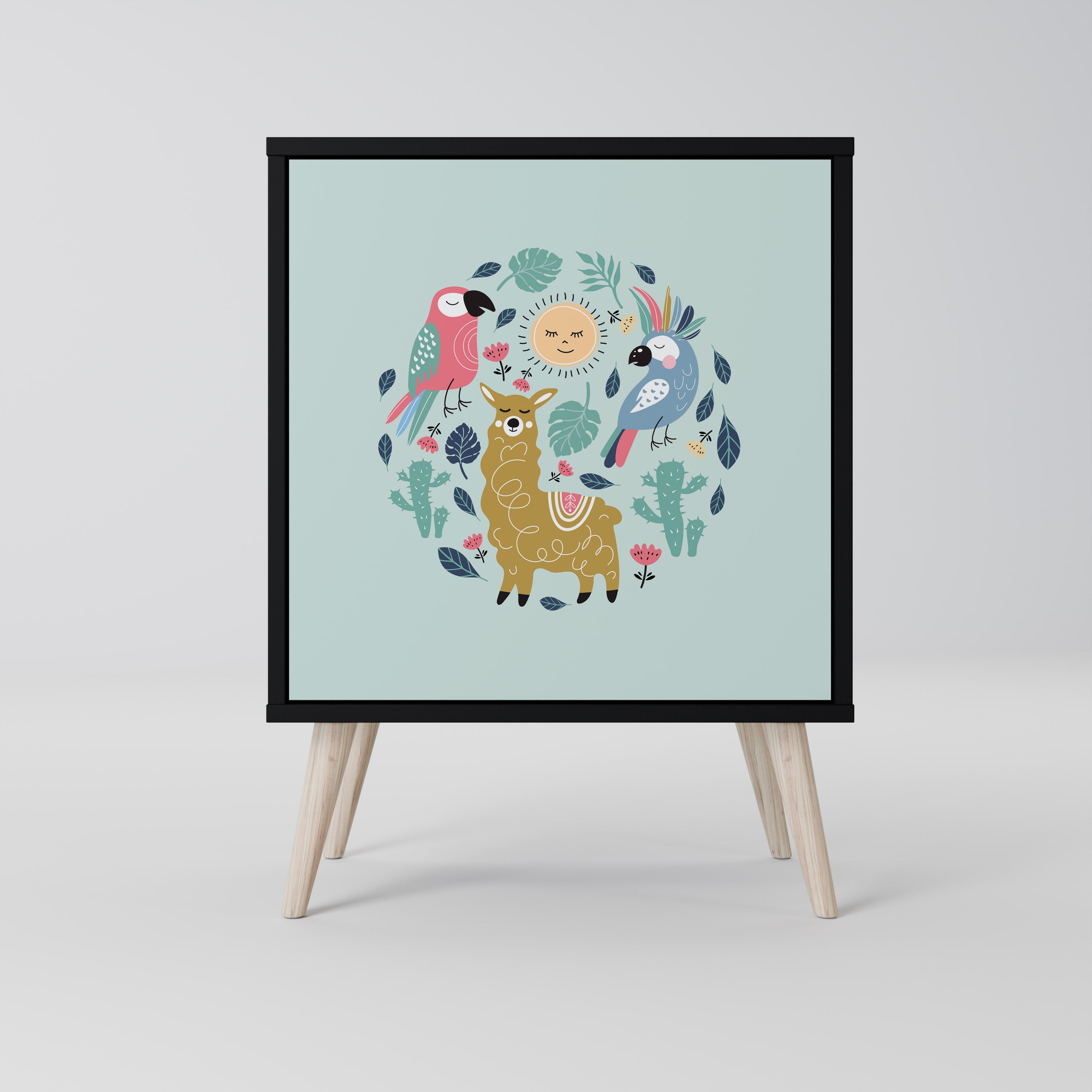 COLORFUL ALPACAS Aparador de 1 Porta em Acabamento Preto