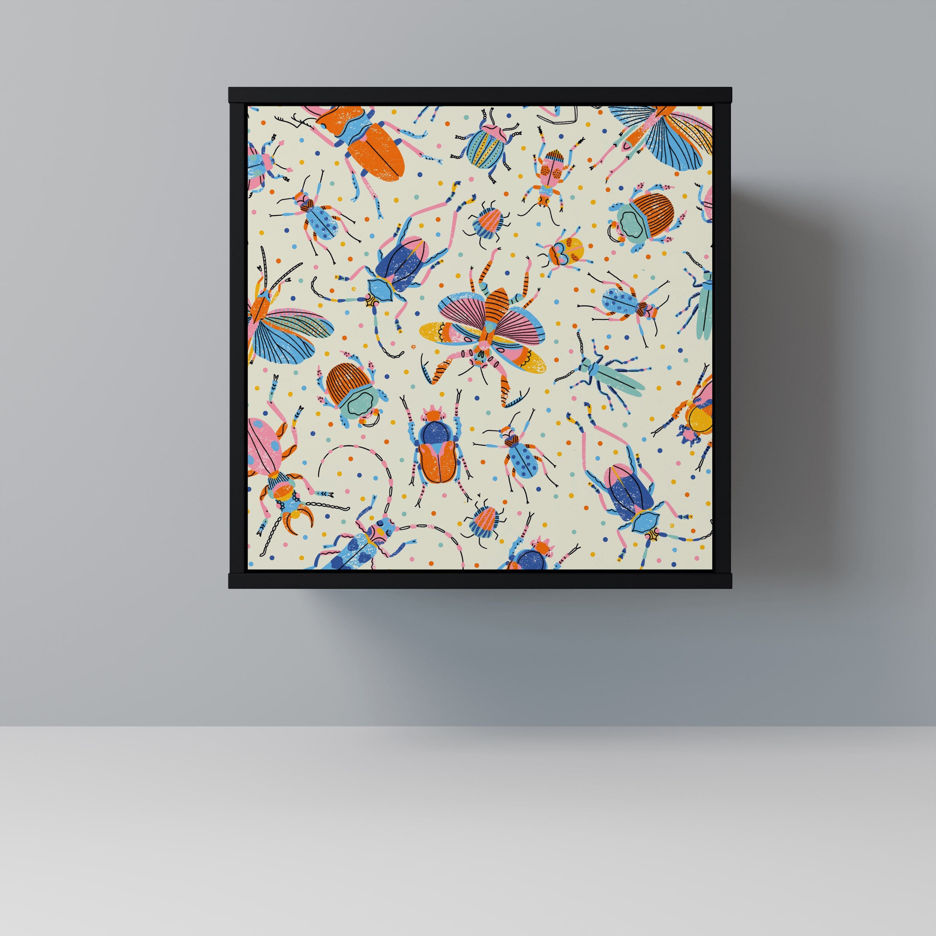 COLORFUL INSECTS Aparador de 1 Porta em Acabamento Preto