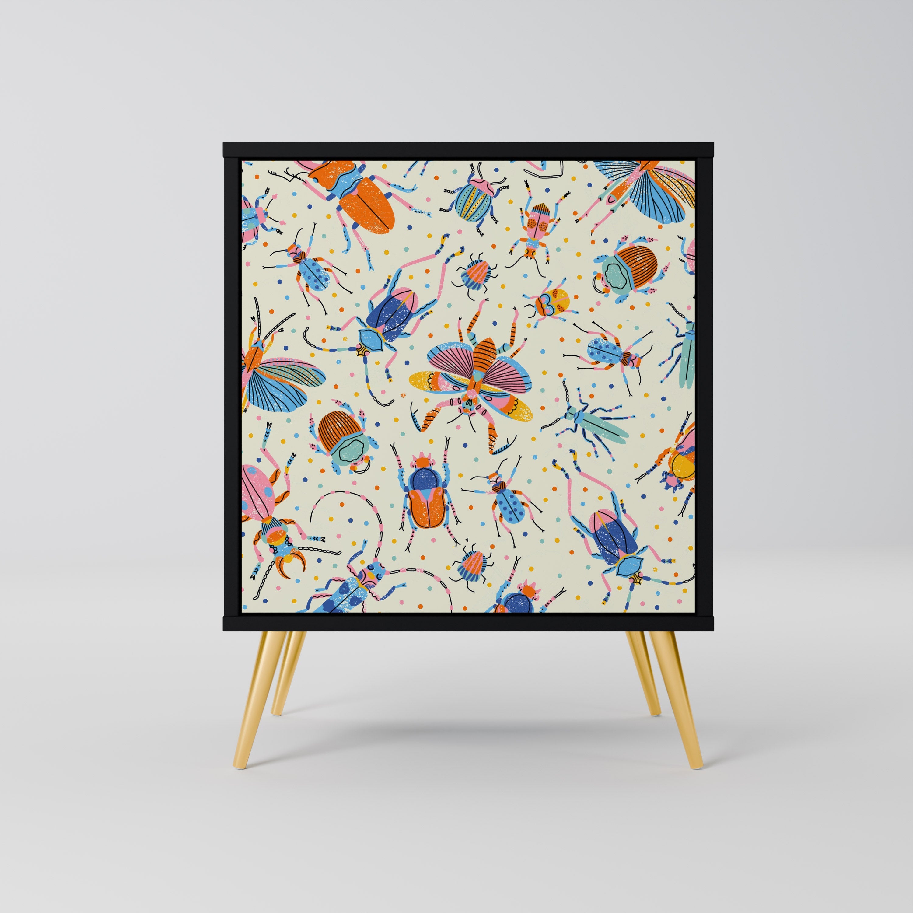 COLORFUL INSECTS Aparador de 1 Porta em Acabamento Preto