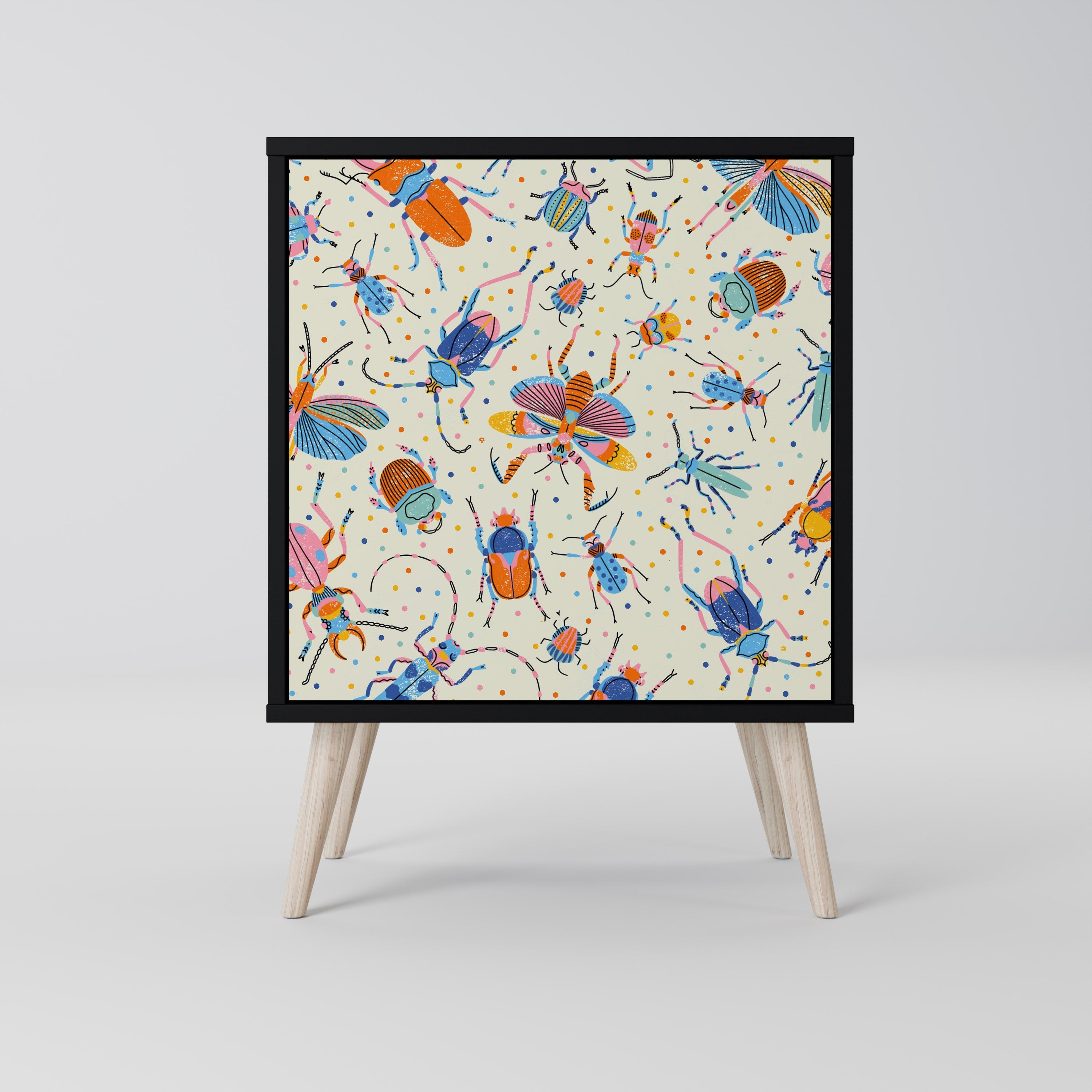 COLORFUL INSECTS Aparador de 1 Porta em Acabamento Preto