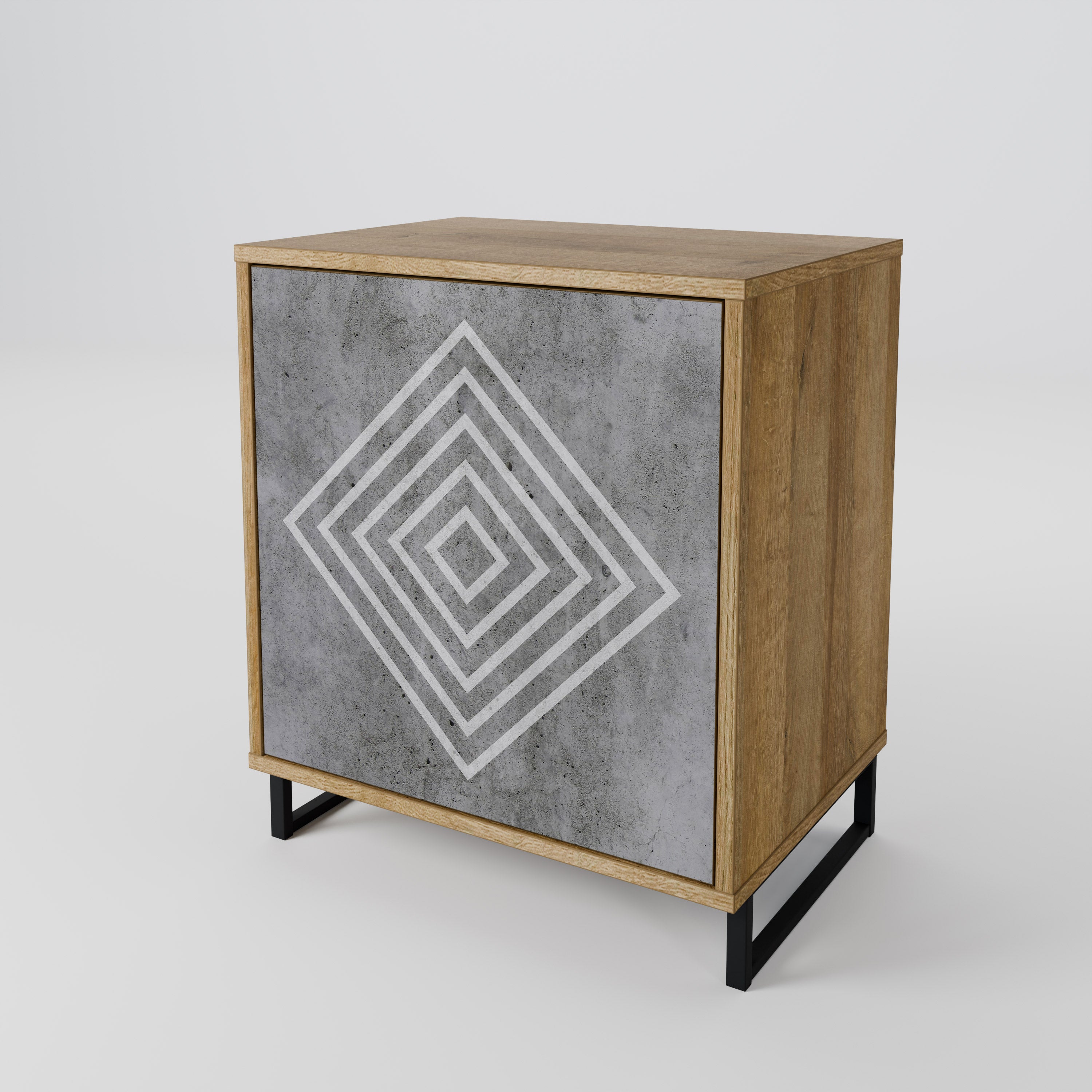 POLYGONAL ARTISTRY 1-Door Sideboard in Oak Effect