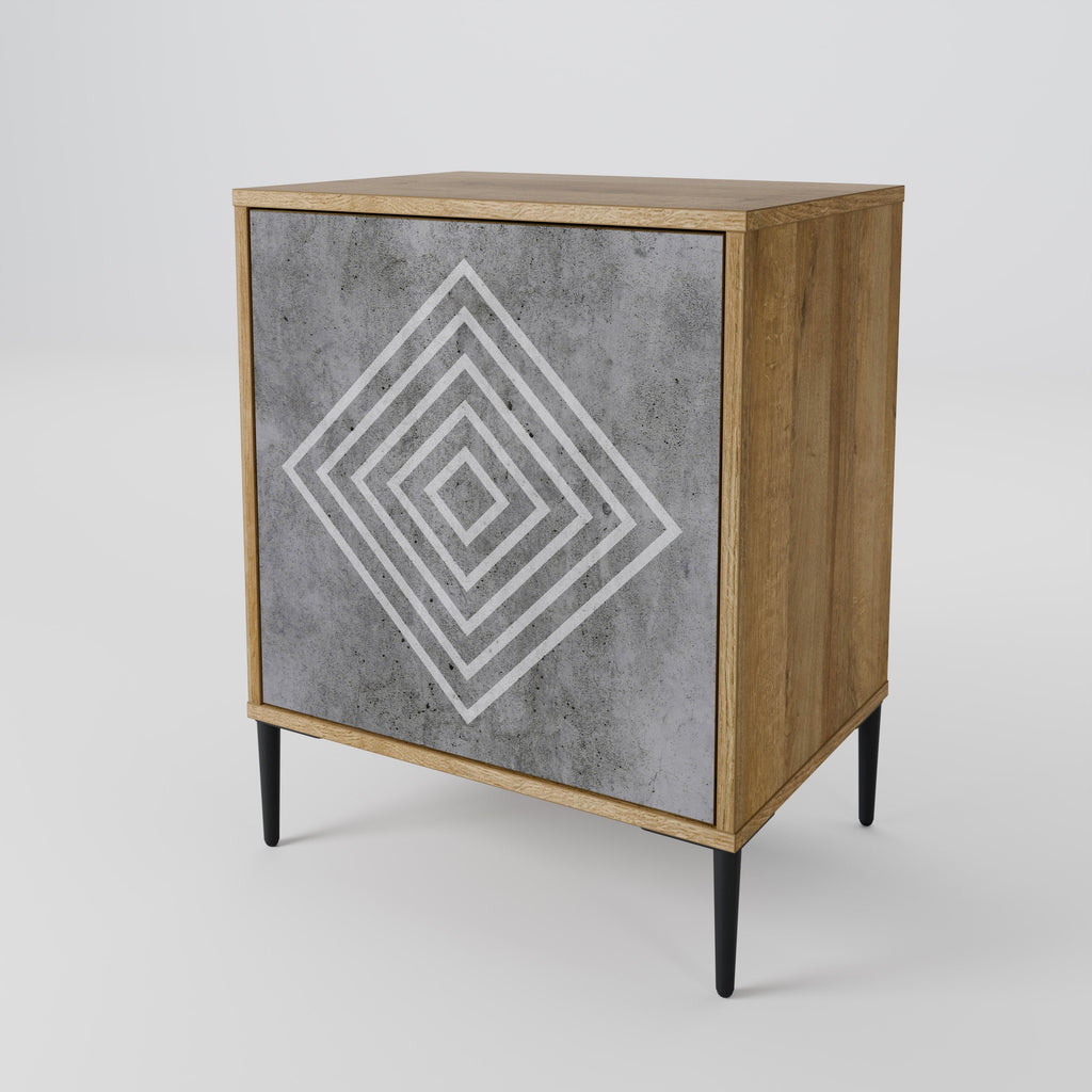 POLYGONAL ARTISTRY 1-Door Sideboard in Oak Effect