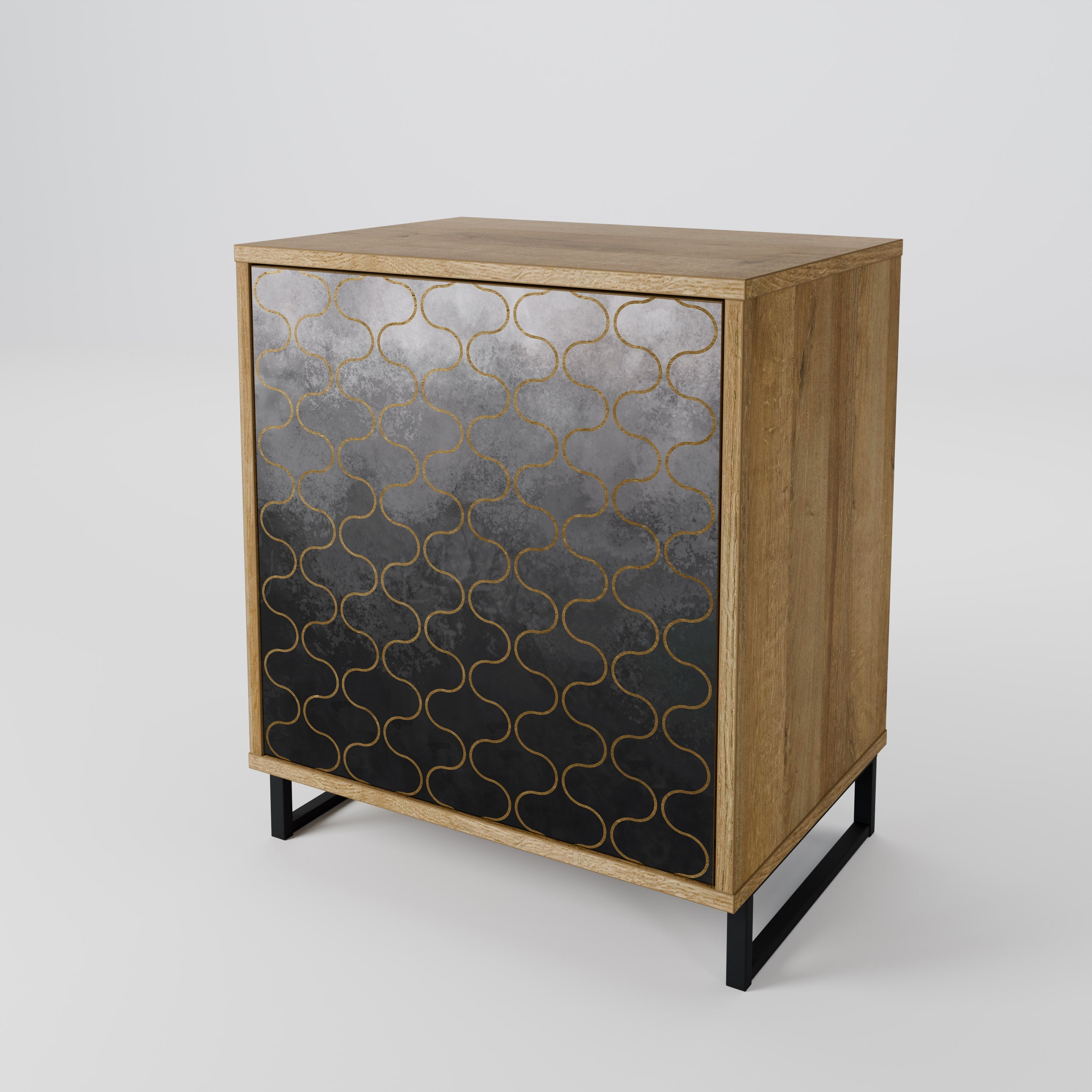 TESSELATED GRAYISH Aparador de 1 Porta em Efeito Carvalho