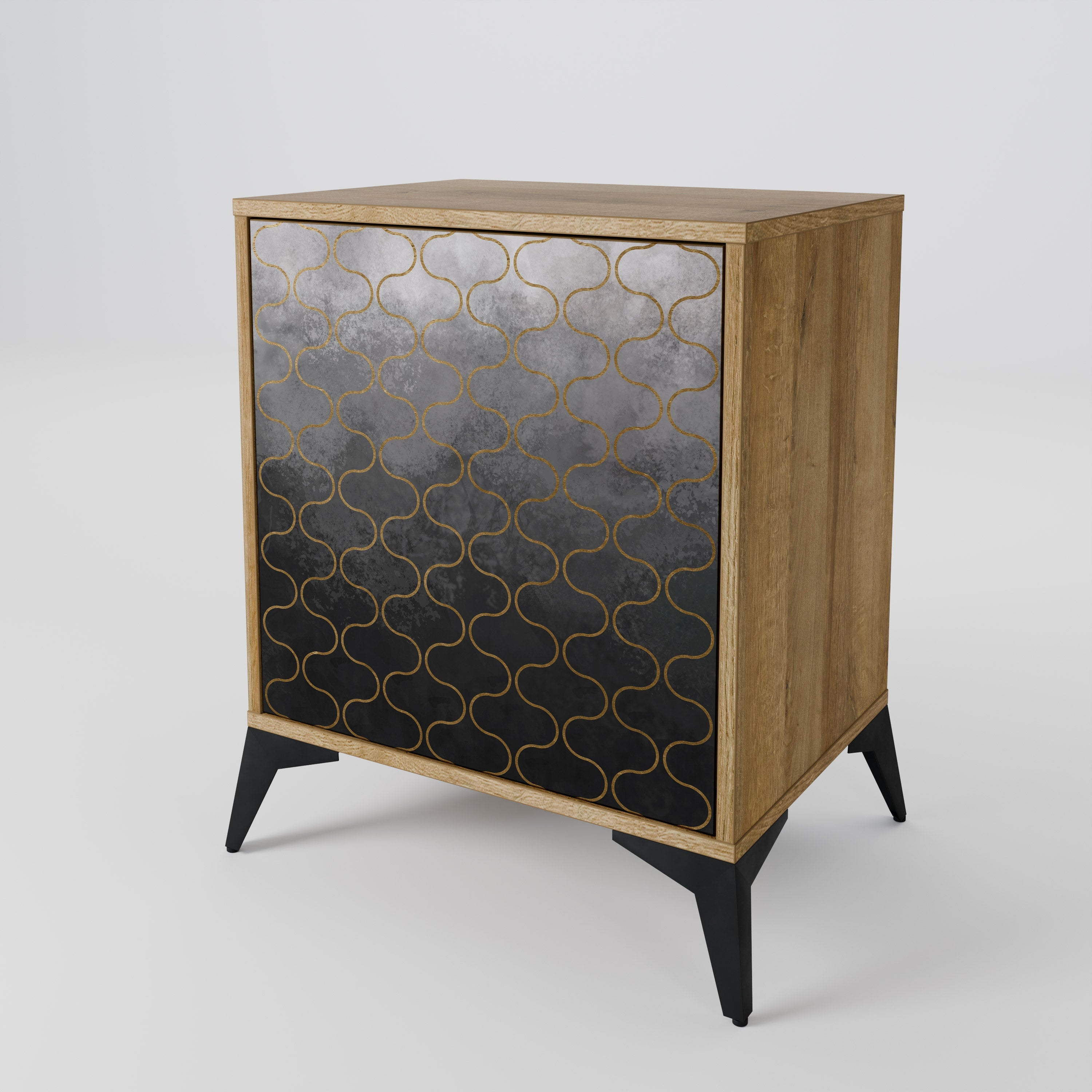 TESSELATED GRAYISH Aparador de 1 Porta em Efeito Carvalho
