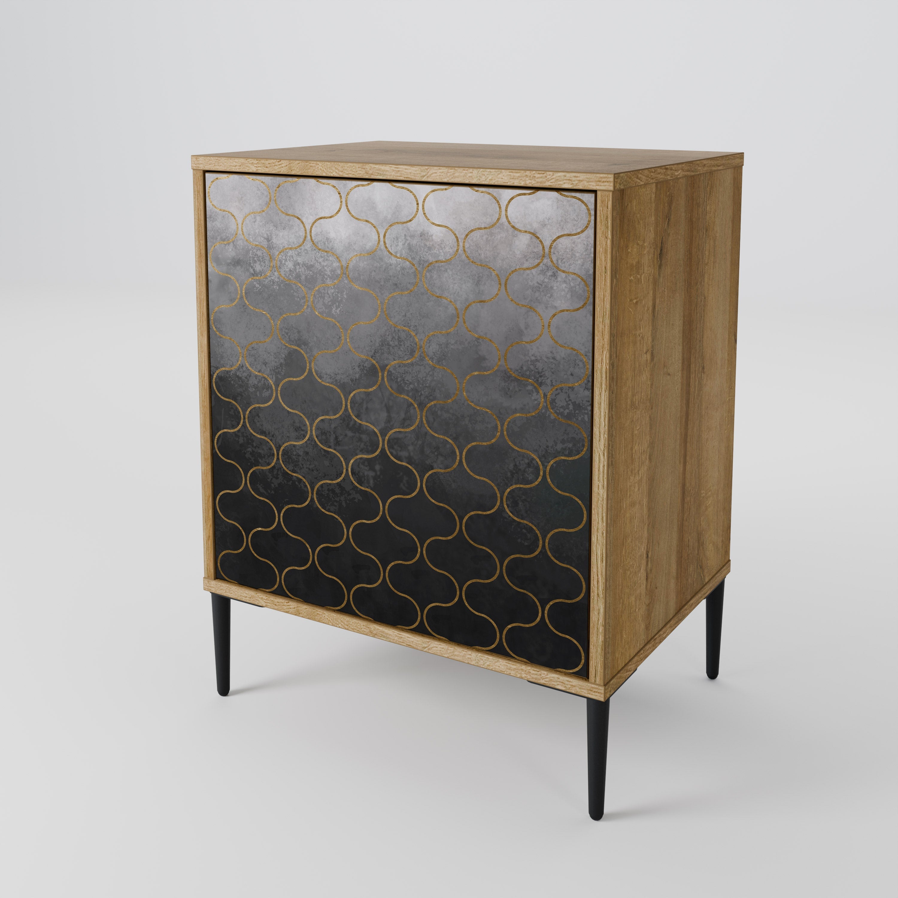 TESSELATED GRAYISH Aparador de 1 Porta em Efeito Carvalho