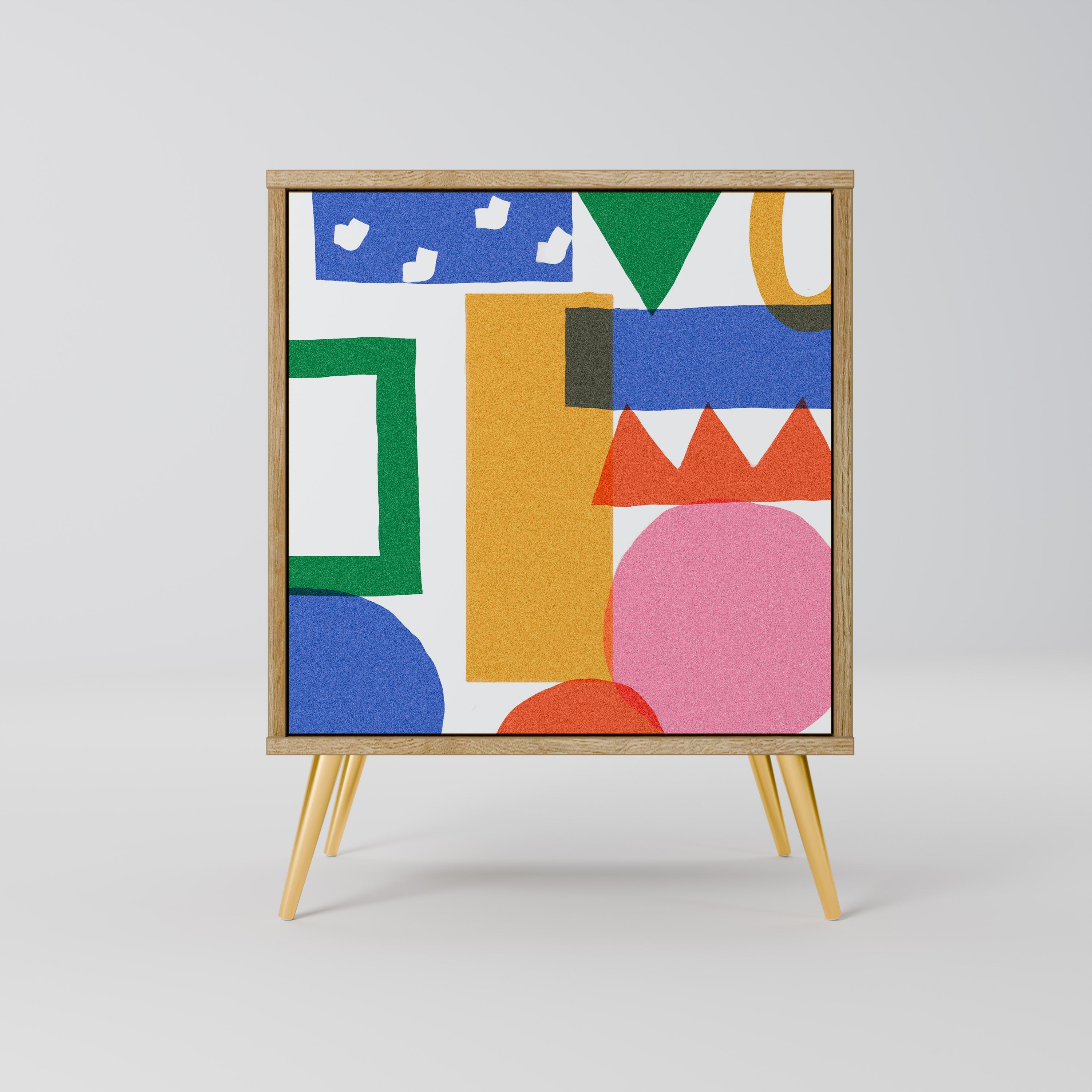 GEOMETRIC GLIMMER Aparador de 1 Porta em Efeito Carvalho