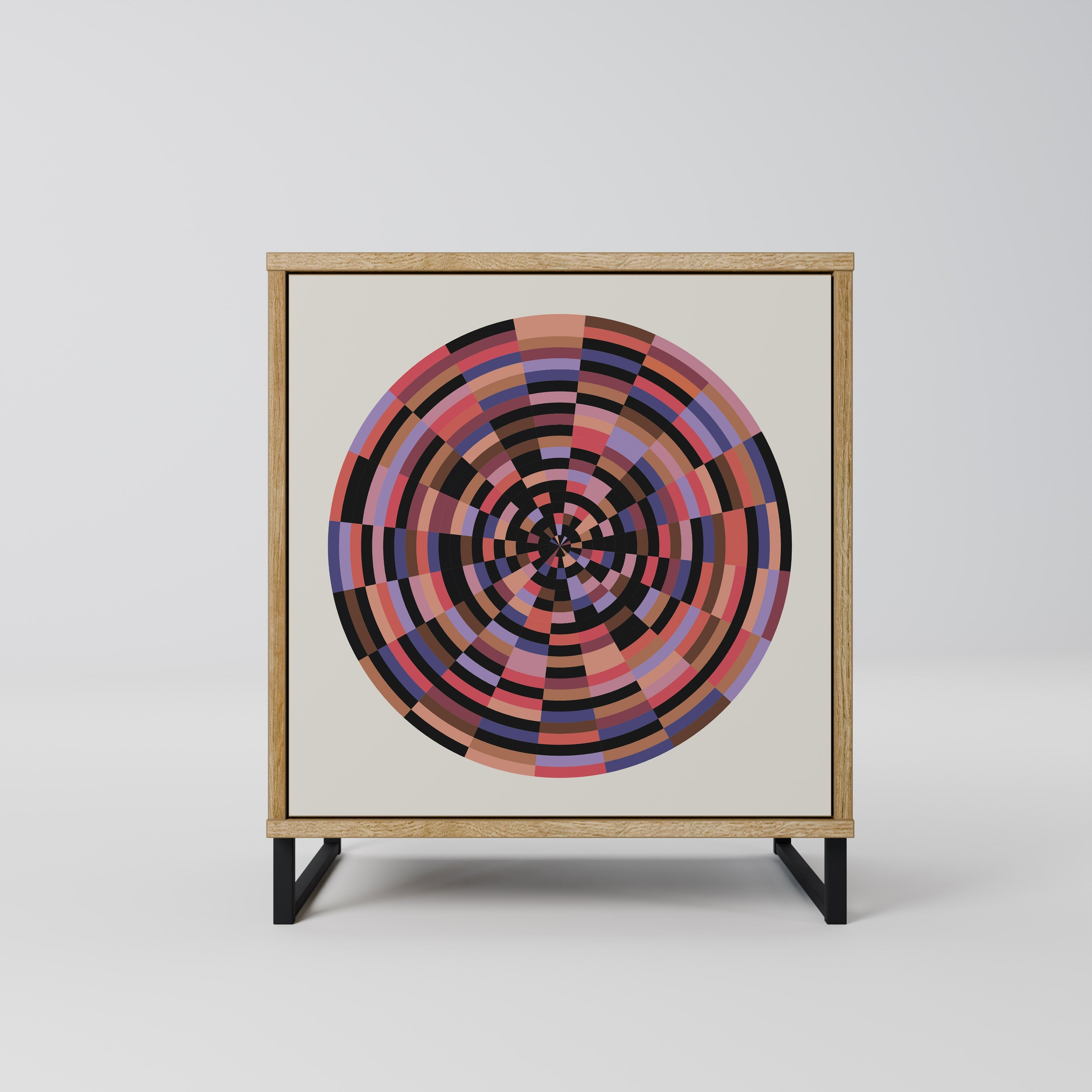 BROWN CIRCLES Aparador de 1 Porta em Efeito Carvalho