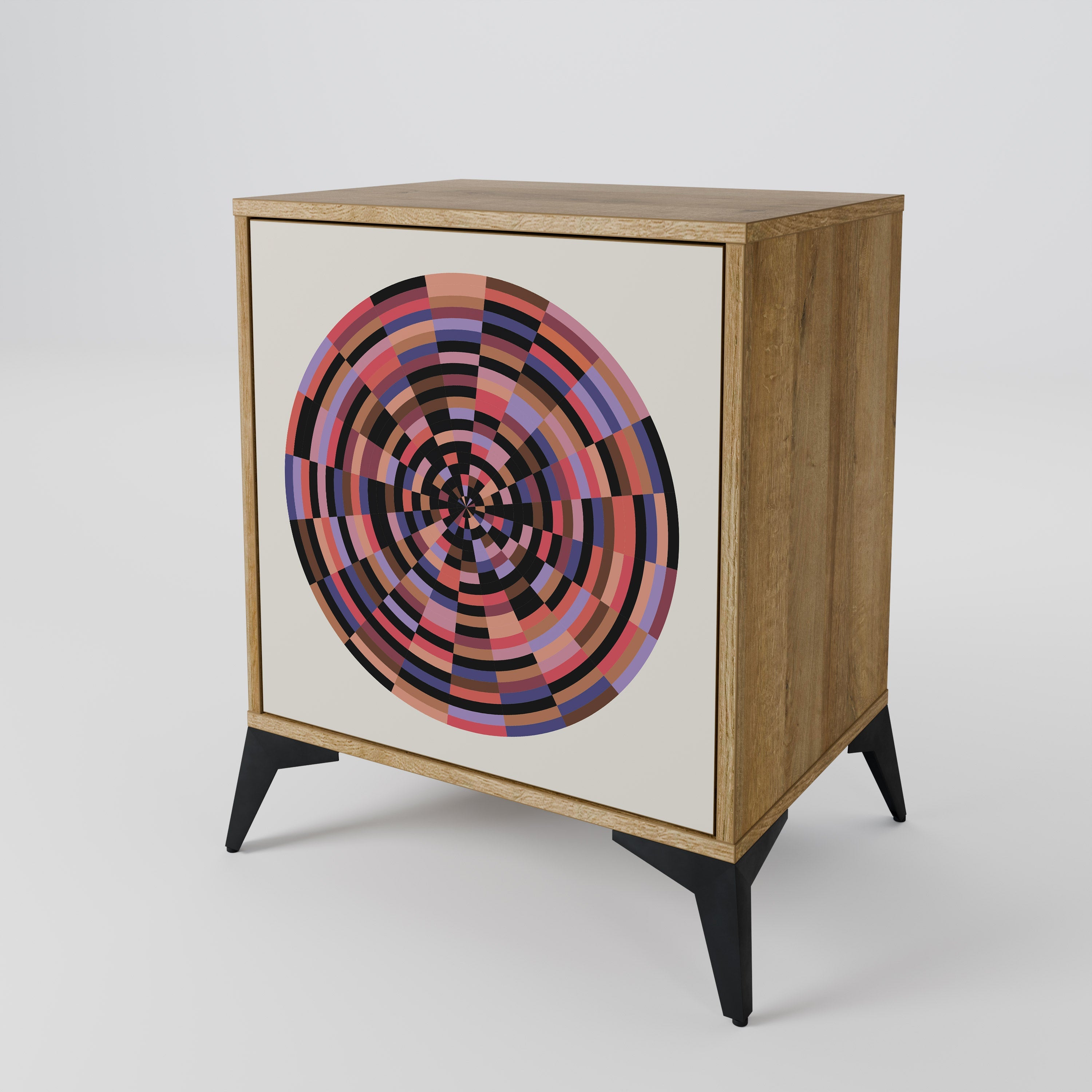 BROWN CIRCLES Aparador de 1 Porta em Efeito Carvalho