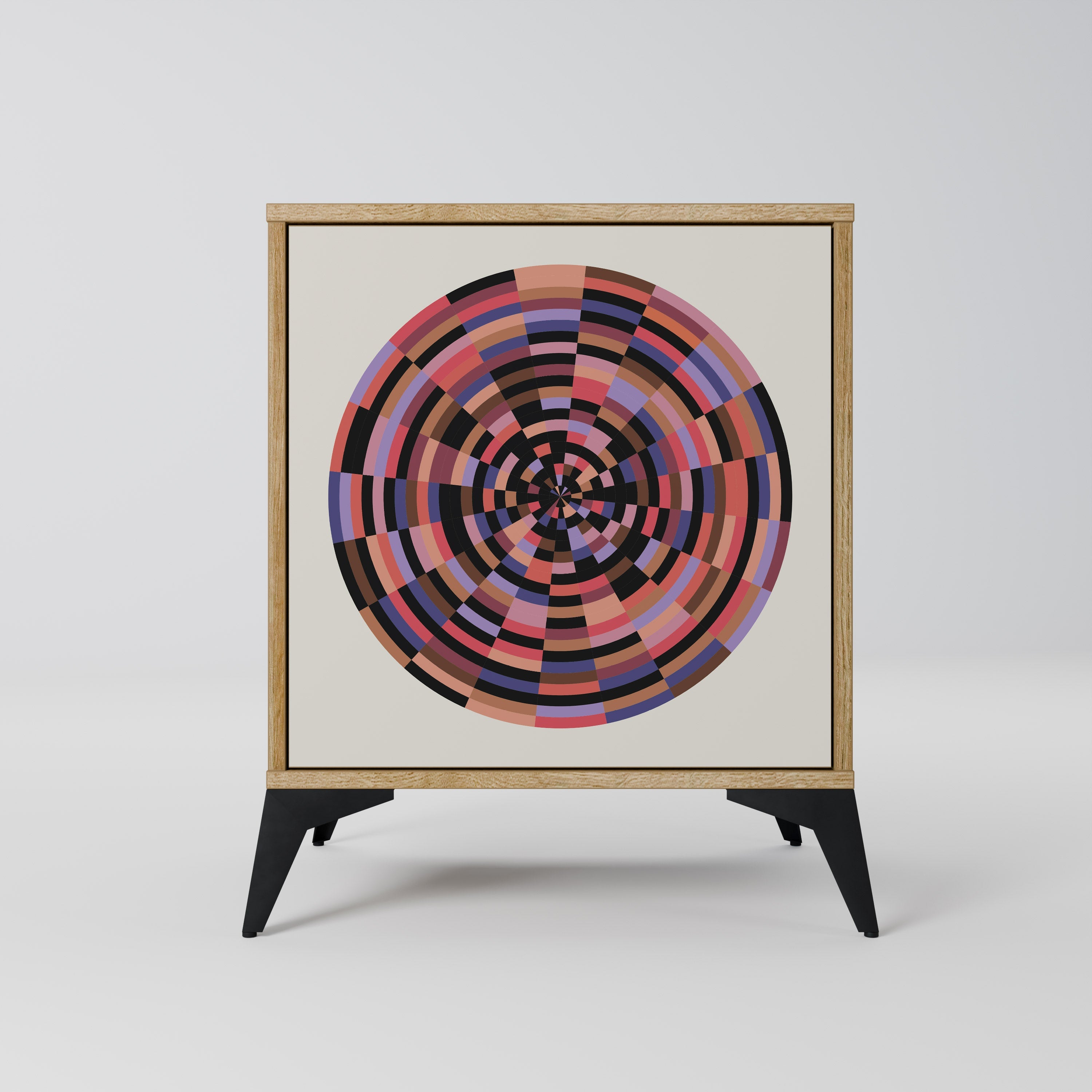 BROWN CIRCLES Aparador de 1 Porta em Efeito Carvalho