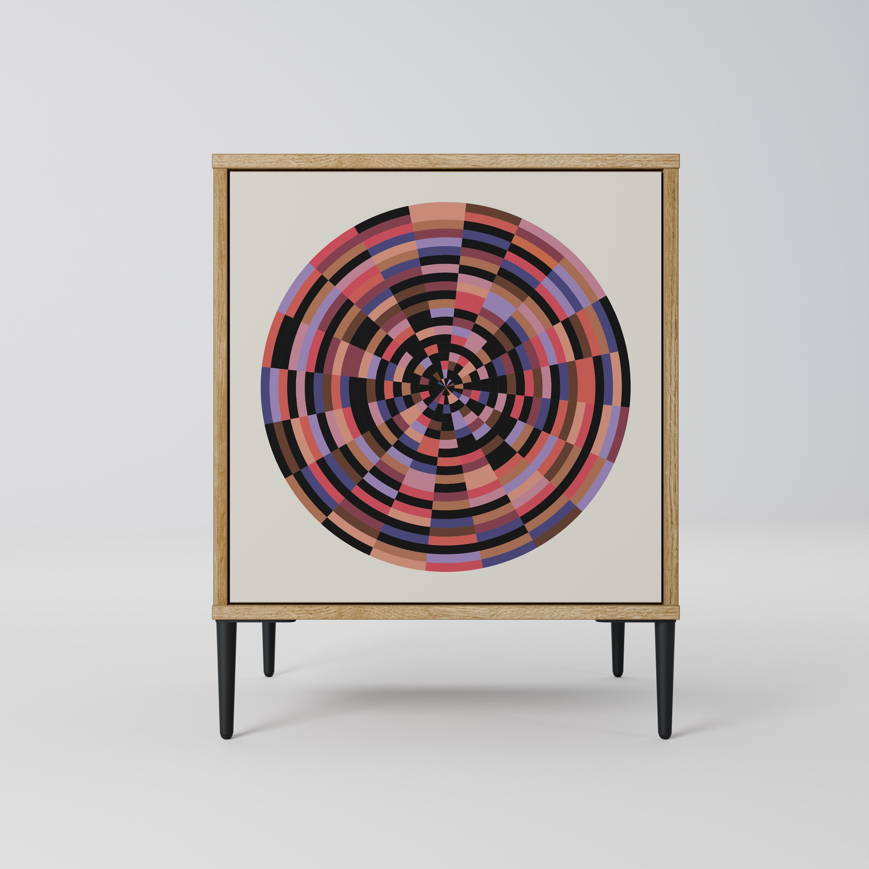 BROWN CIRCLES Aparador de 1 Porta em Efeito Carvalho