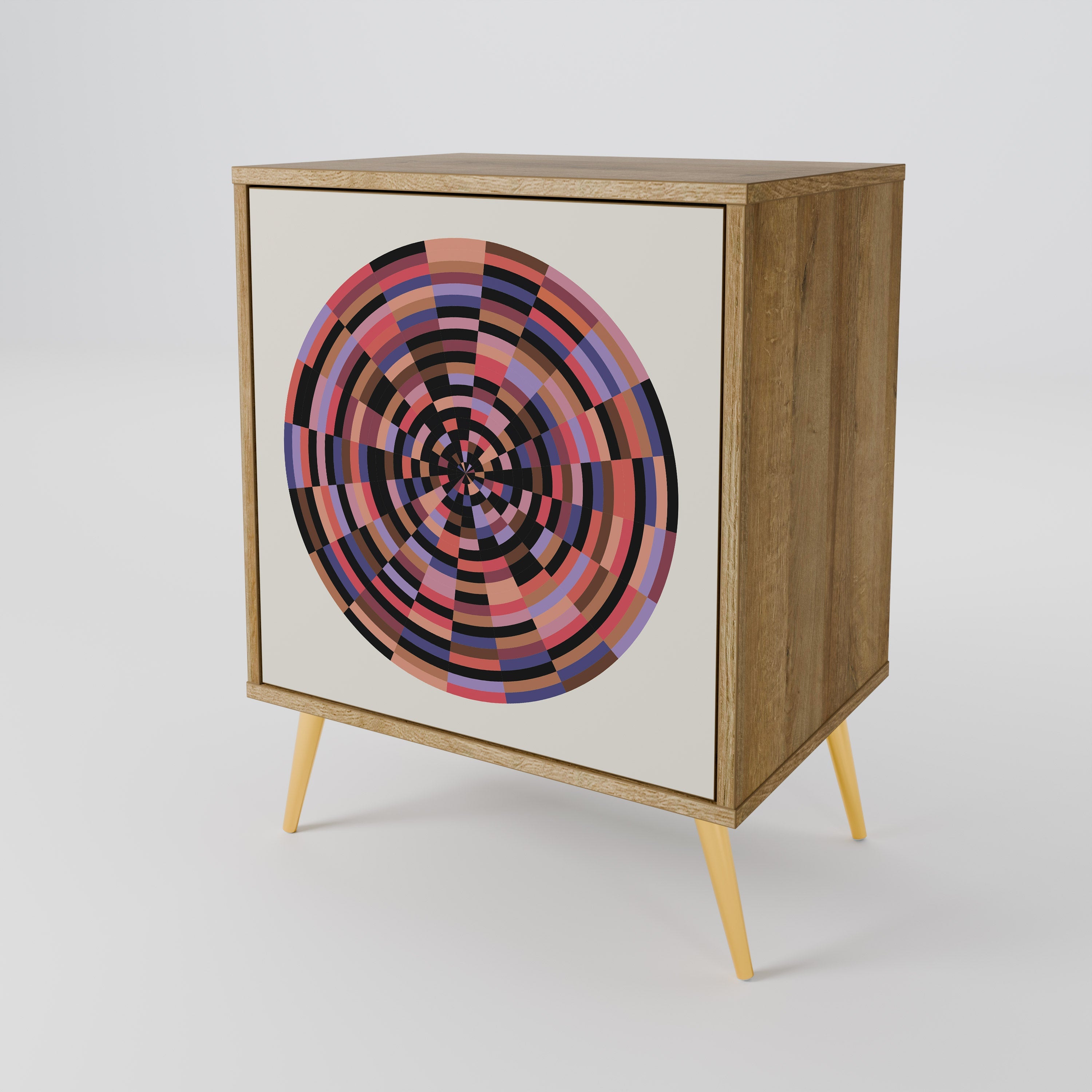 BROWN CIRCLES Aparador de 1 Porta em Efeito Carvalho