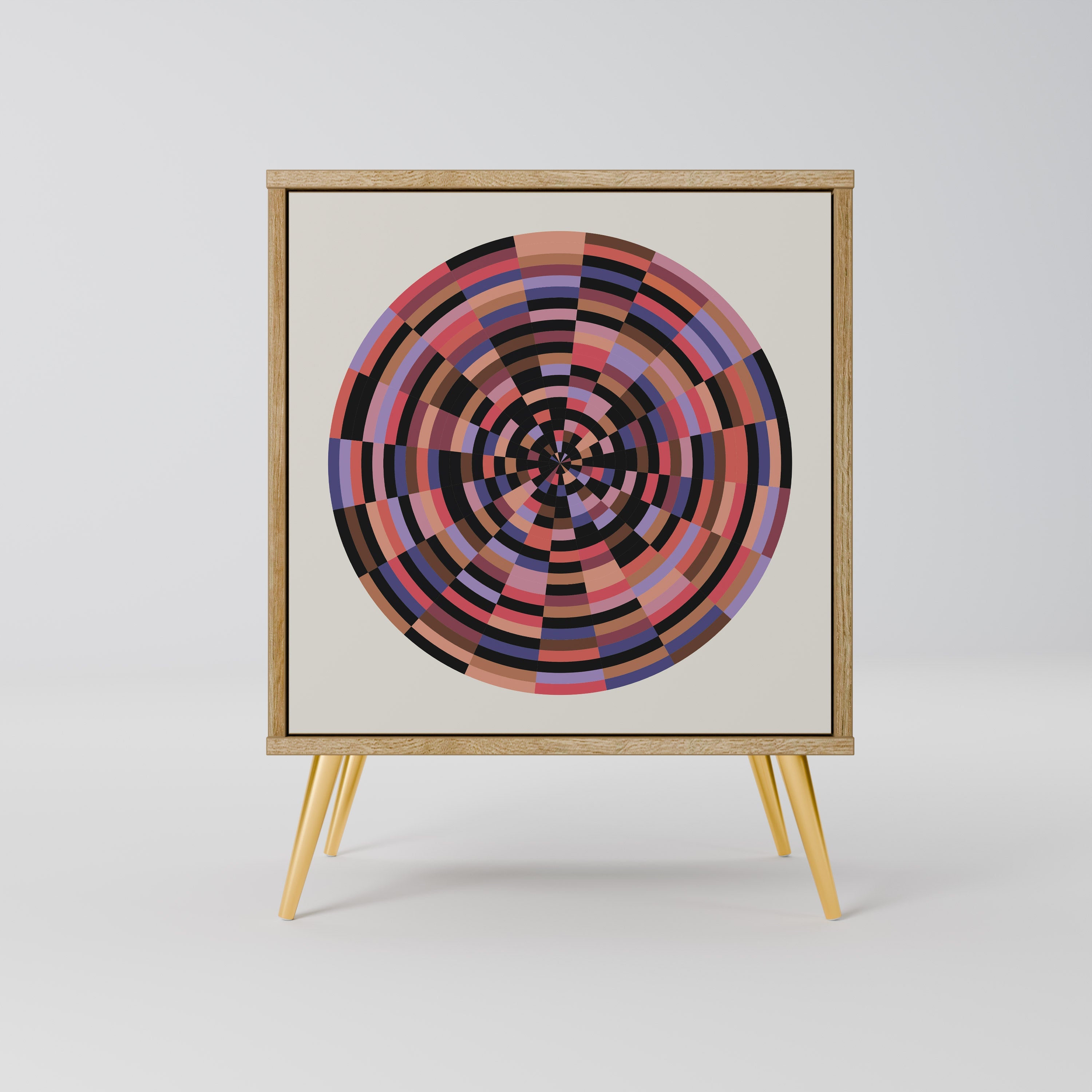 BROWN CIRCLES Aparador de 1 Porta em Efeito Carvalho