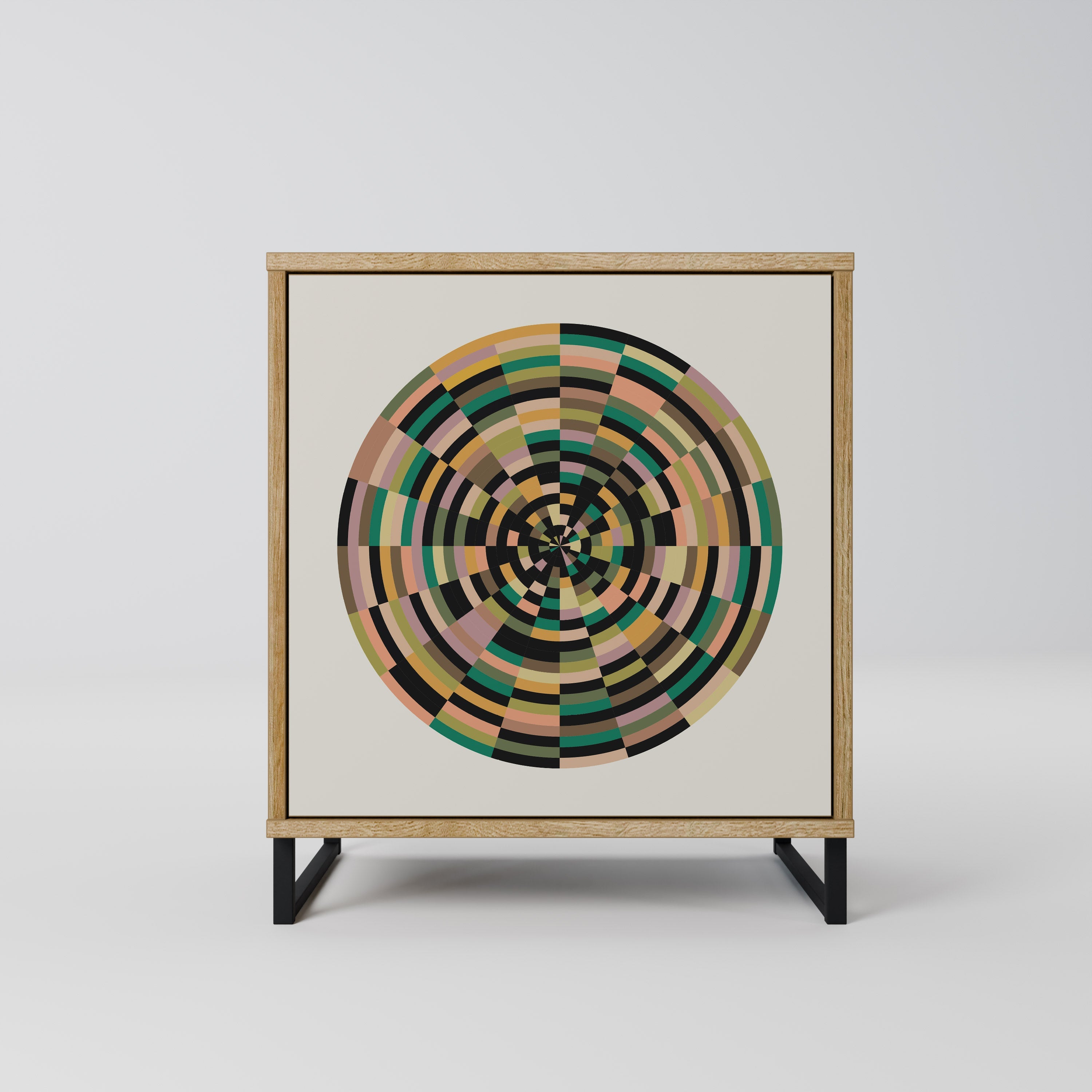 GREEN CIRCLES Aparador de 1 Porta em Efeito Carvalho