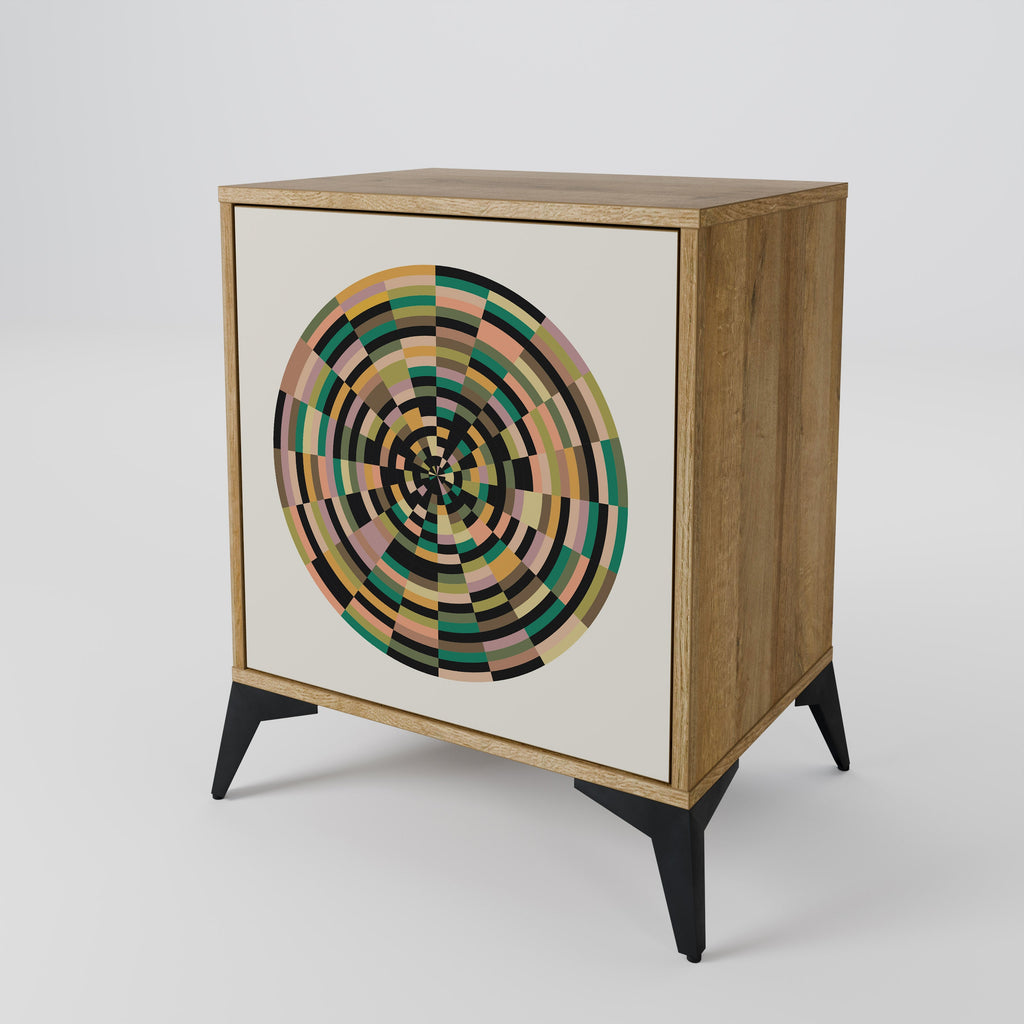 GREEN CIRCLES Aparador de 1 Porta em Efeito Carvalho