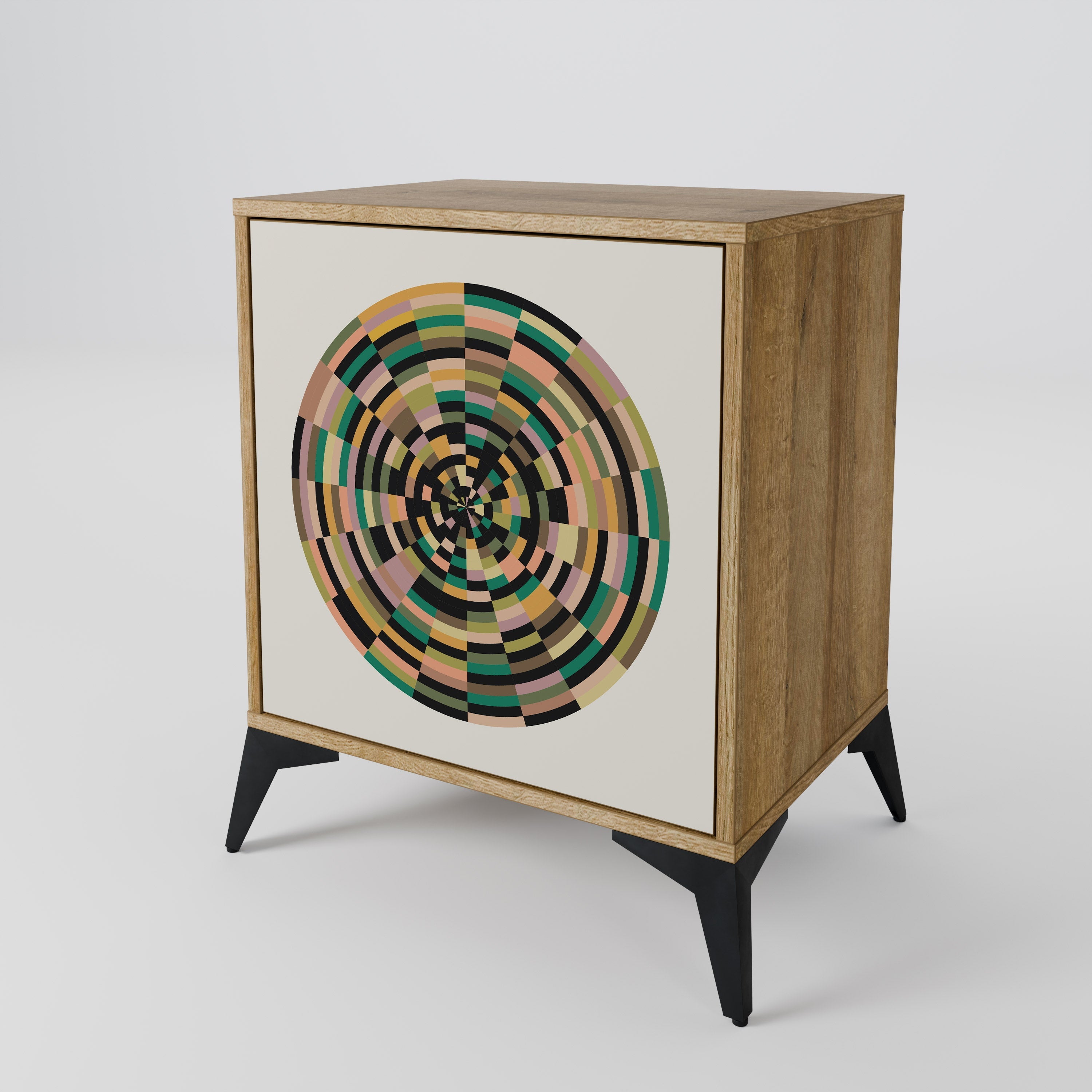 GREEN CIRCLES Aparador de 1 Porta em Efeito Carvalho