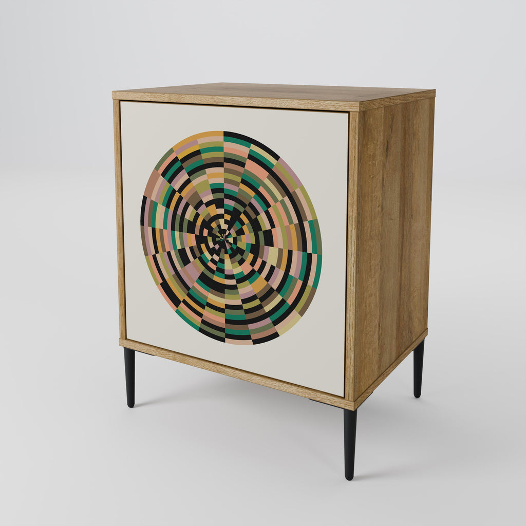 GREEN CIRCLES Aparador de 1 Porta em Efeito Carvalho