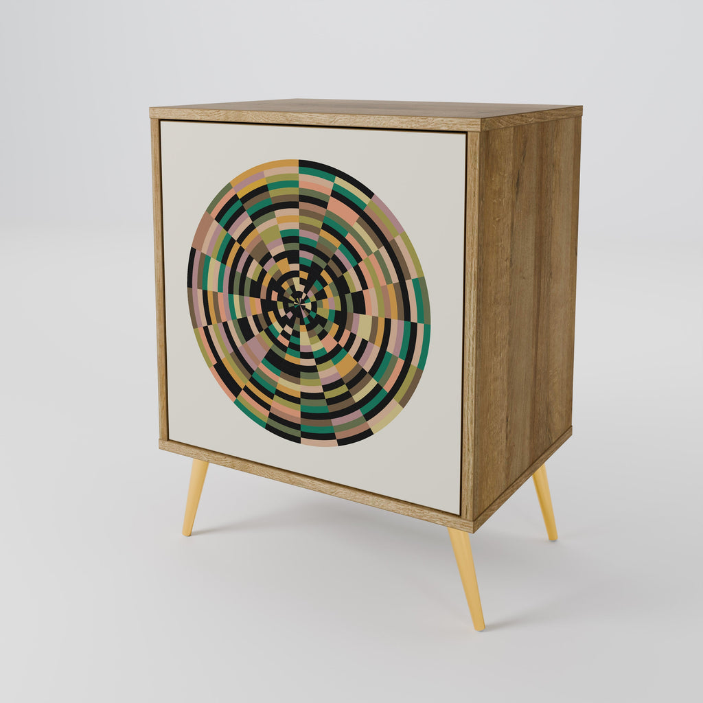 GREEN CIRCLES Aparador de 1 Porta em Efeito Carvalho