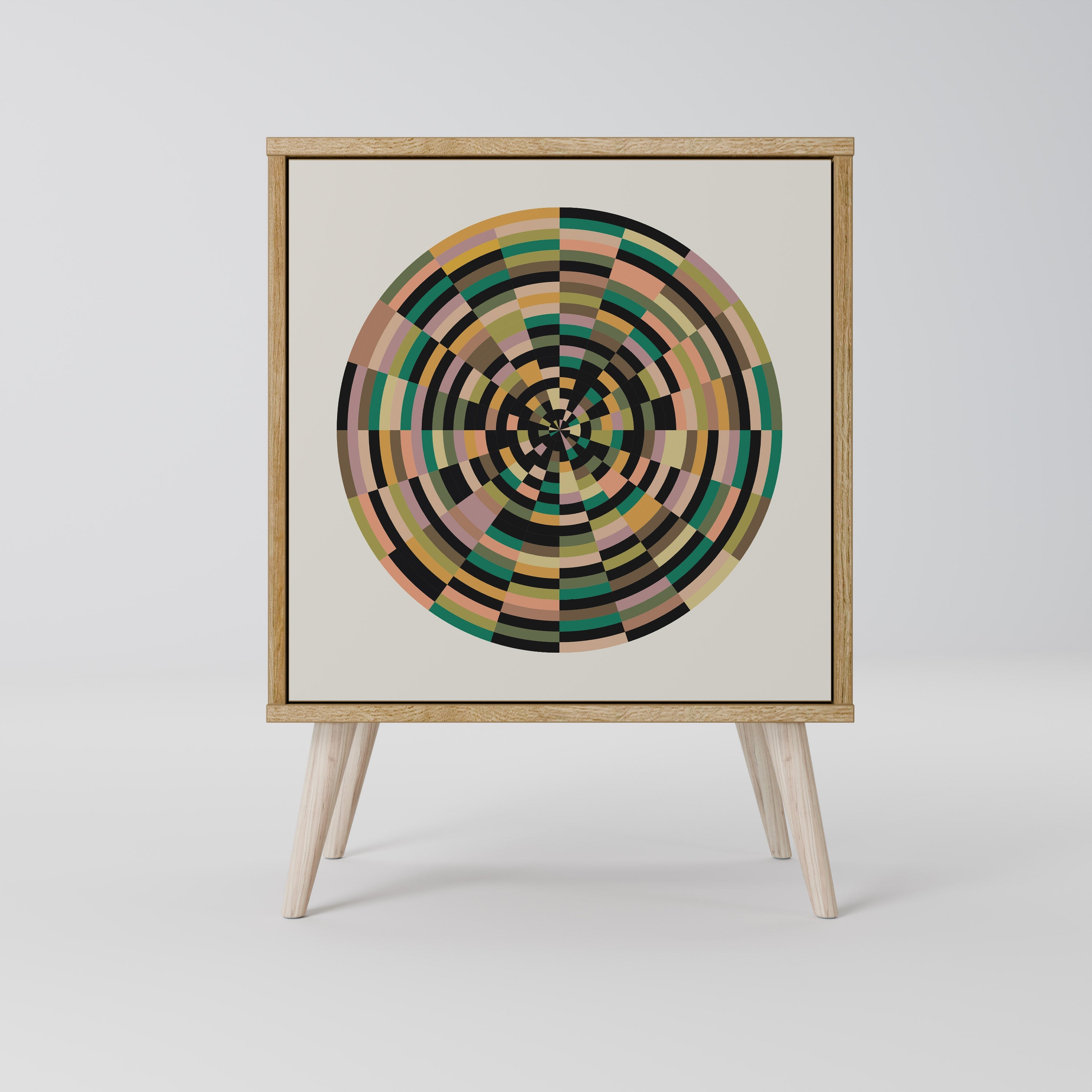 GREEN CIRCLES Aparador de 1 Porta em Efeito Carvalho