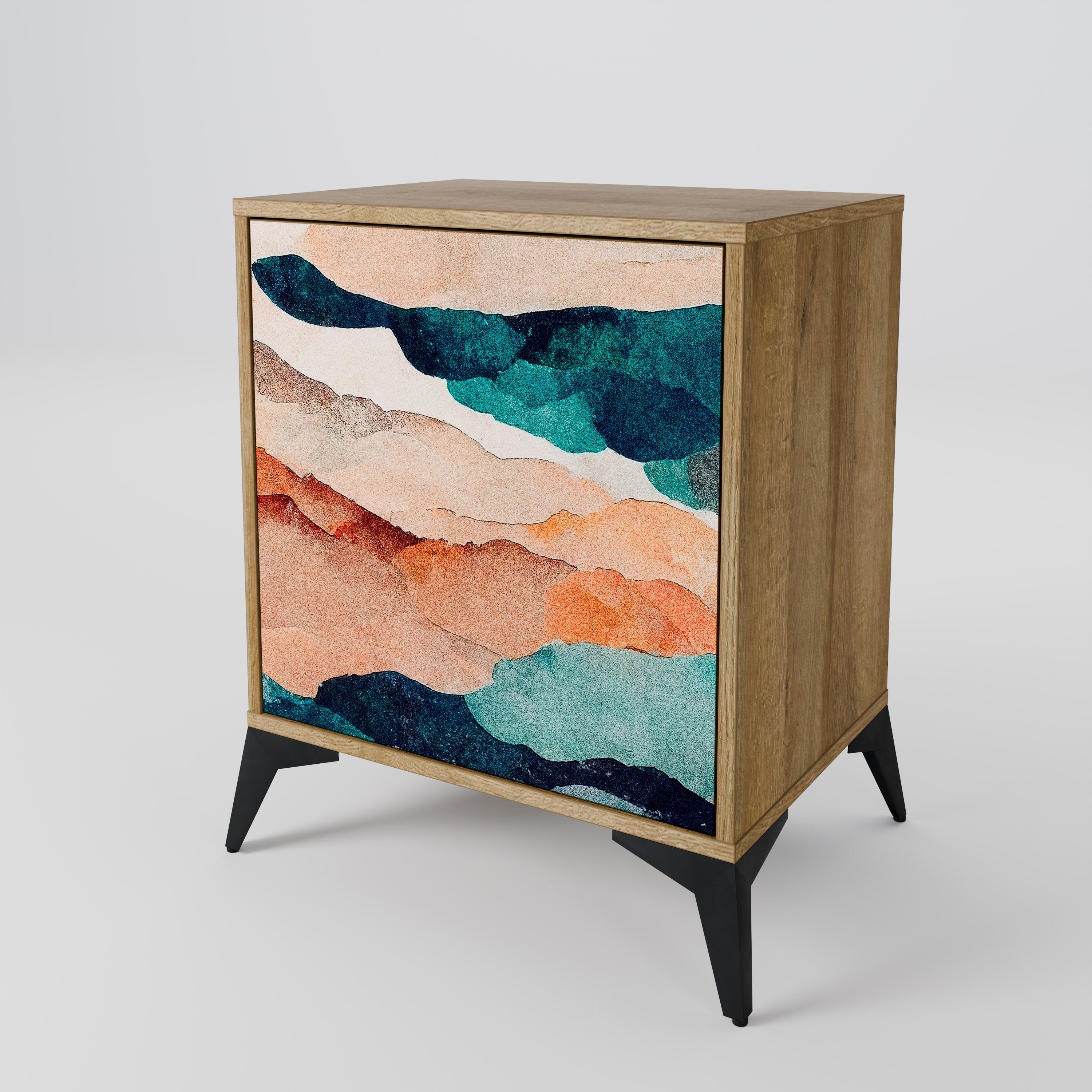 ABSTRACT LANDSCAPE Aparador de 1 Porta em Efeito Carvalho